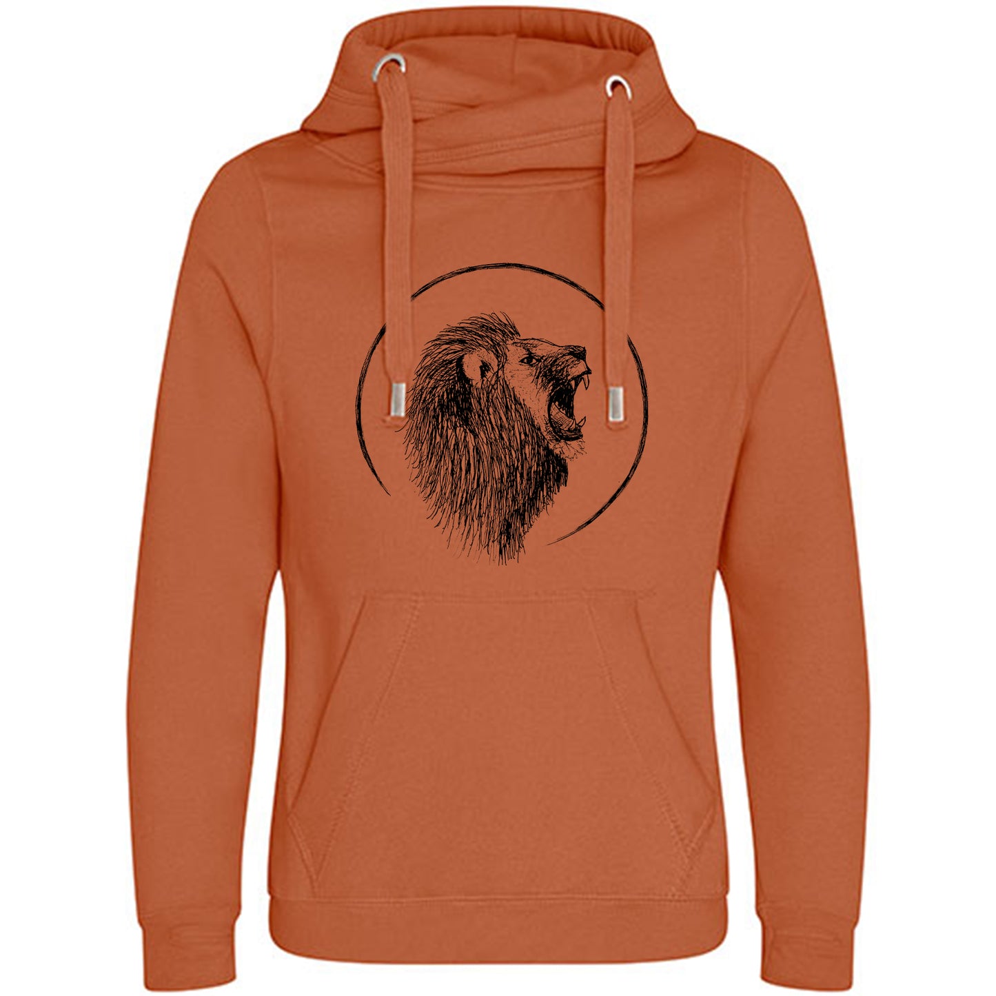 Cross Neck Hoodie/ Pulli / Motiv: Löwe gezeichnet