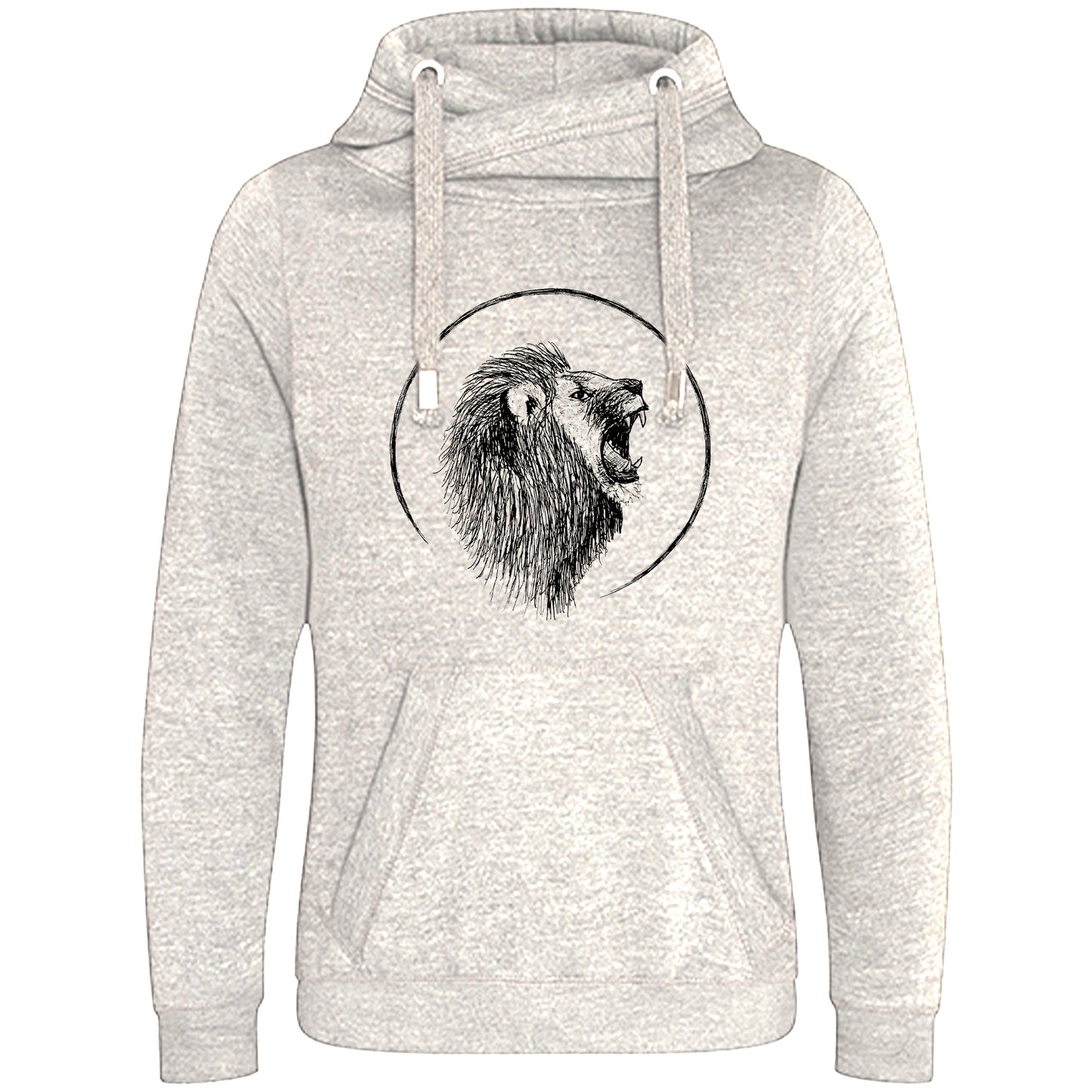 Cross Neck Hoodie/ Pulli / Motiv: Löwe gezeichnet