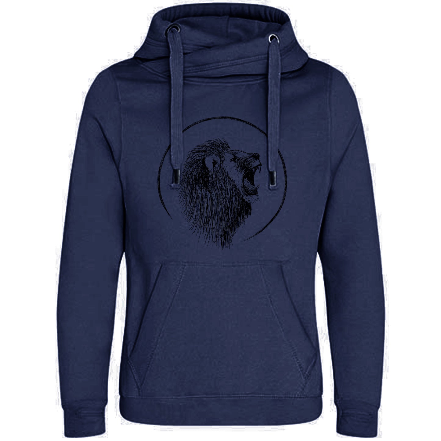 Cross Neck Hoodie/ Pulli / Motiv: Löwe gezeichnet