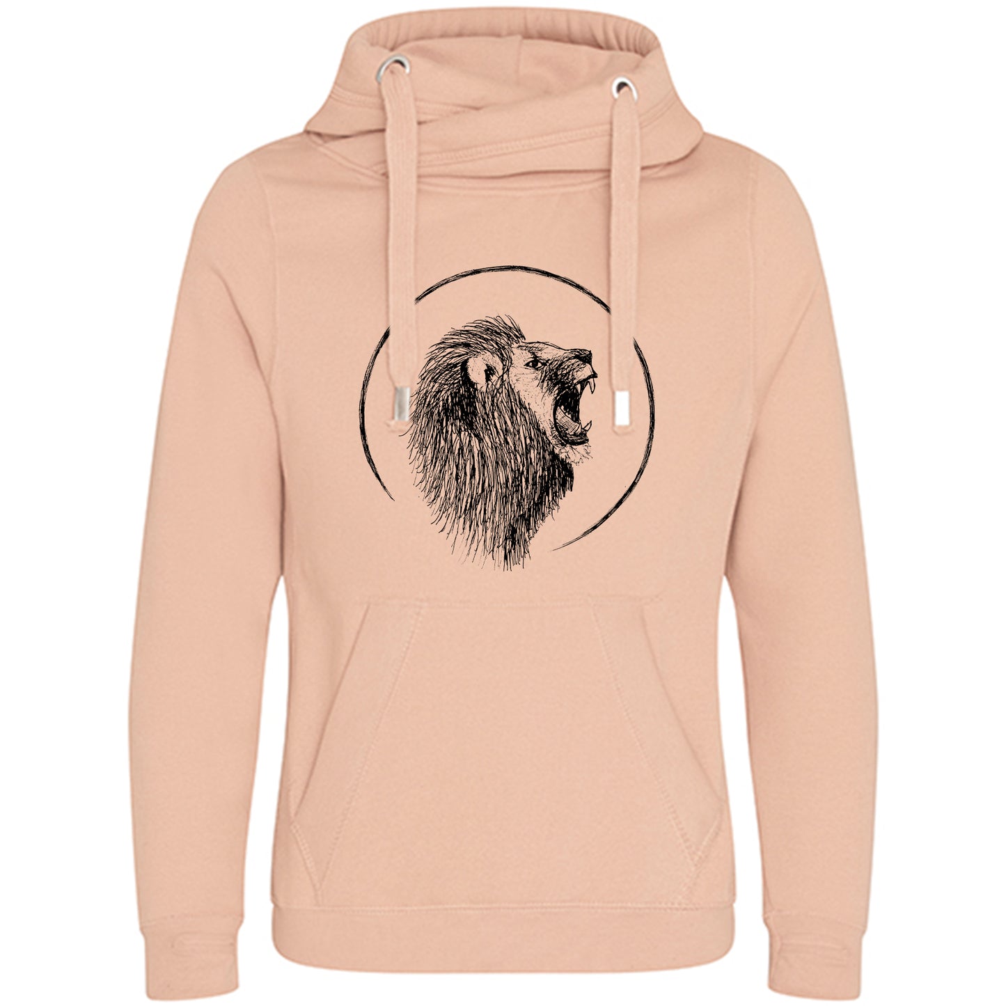Cross Neck Hoodie/ Pulli / Motiv: Löwe gezeichnet