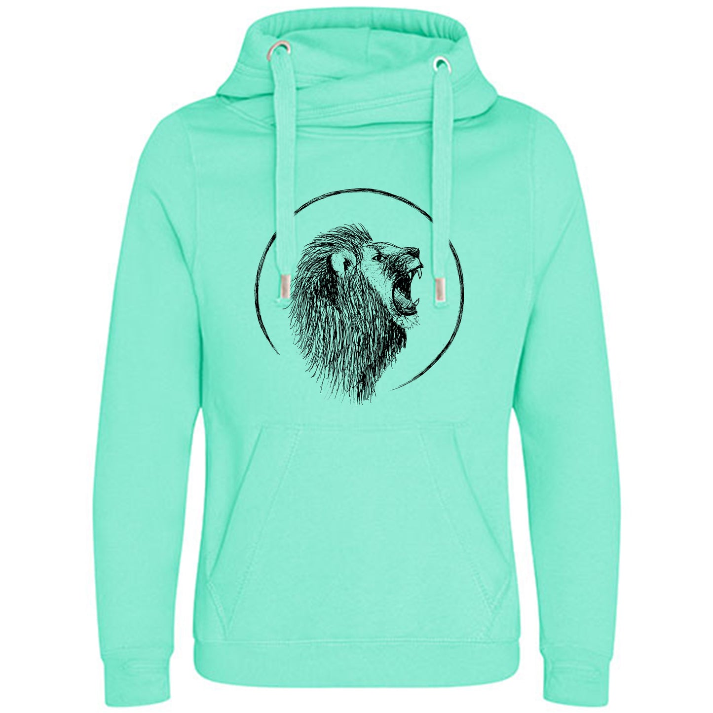 Cross Neck Hoodie/ Pulli / Motiv: Löwe gezeichnet