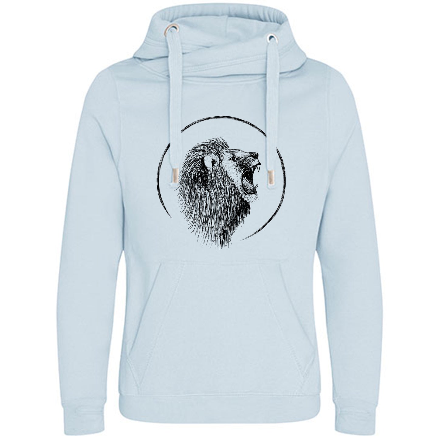 Cross Neck Hoodie/ Pulli / Motiv: Löwe gezeichnet