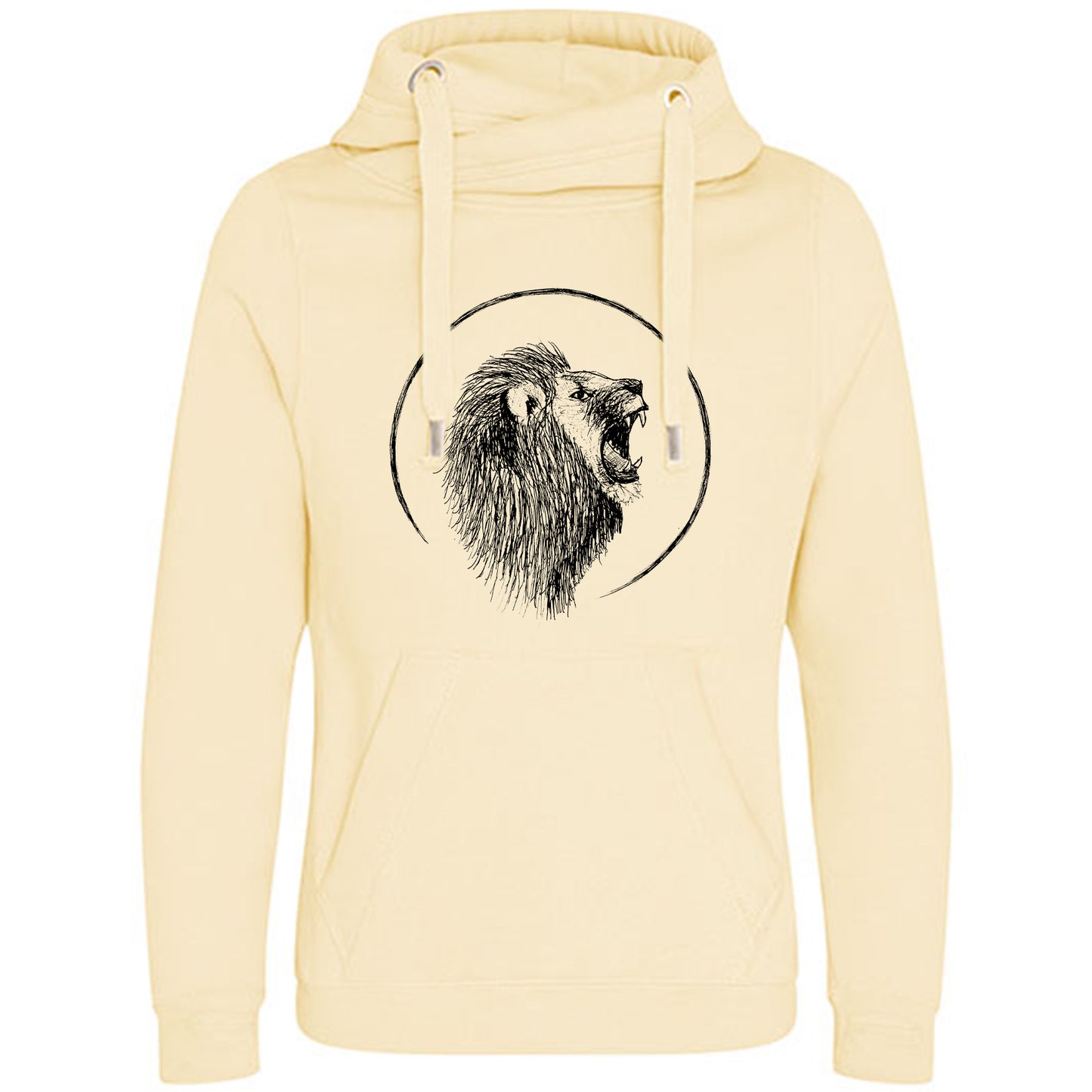 Cross Neck Hoodie/ Pulli / Motiv: Löwe gezeichnet
