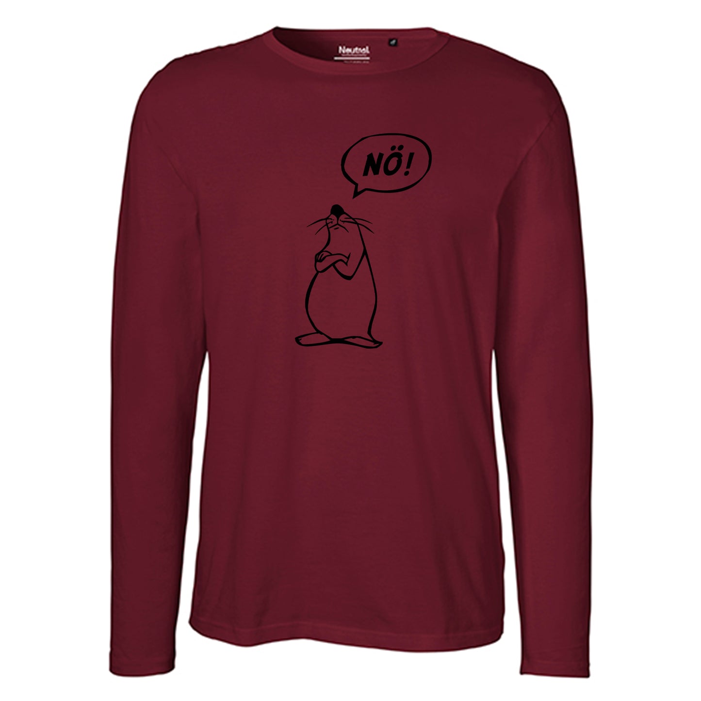 Herren FairTrade Longsleeve Shirt | Motiv "Nö Comicfigur" | 100% Bio-Baumwolle und aus nachhaltiger Produktion | Größen S-3XL