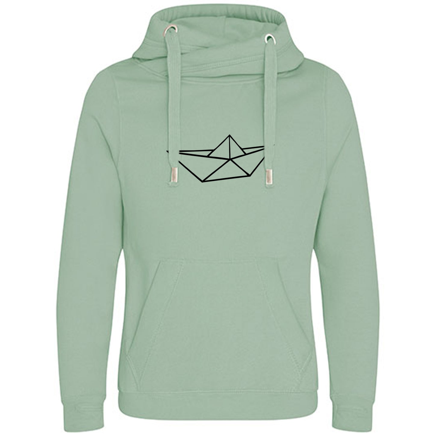Cross Neck Hoodie/ Pulli / Motiv: Schiff origami