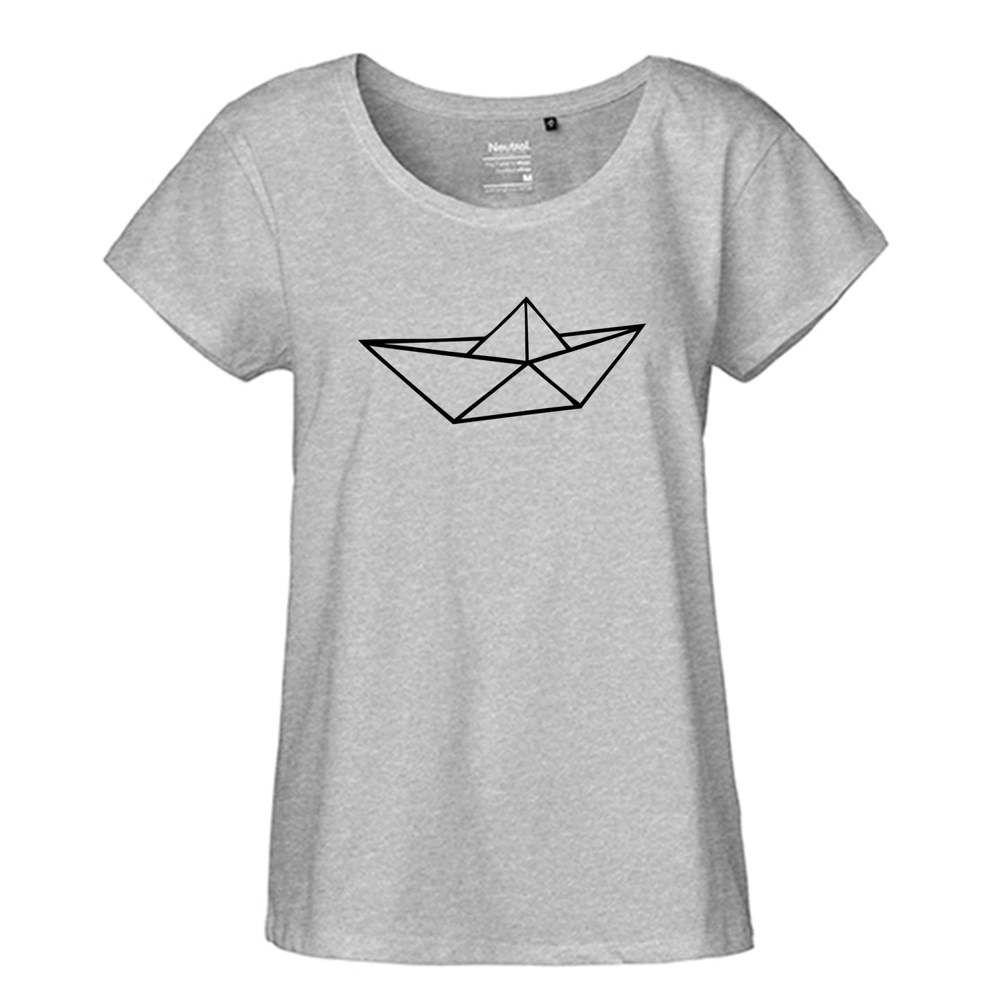 FairTrade Loose Fit Ladies T-Shirt 'Origami Ship' organic cotton