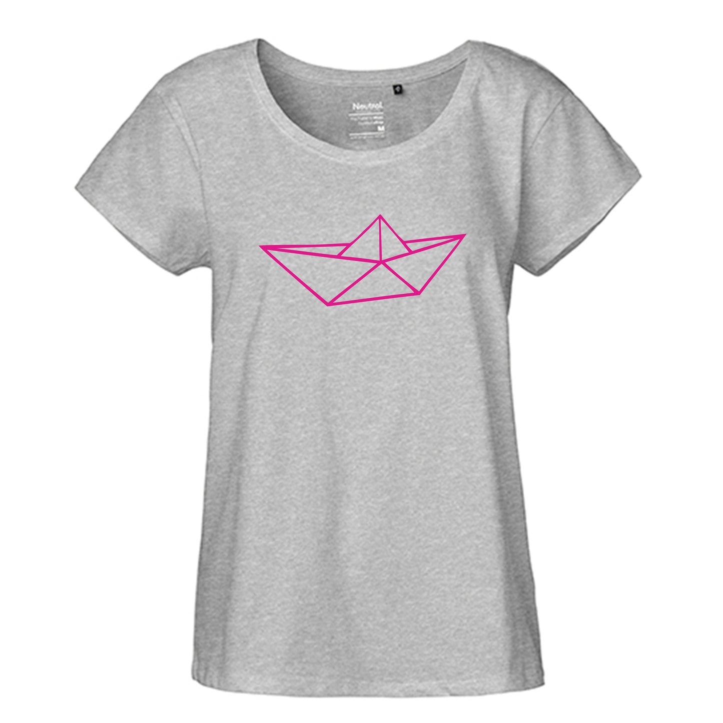 FairTrade Loose Fit Ladies T-Shirt 'Origami Ship' organic cotton