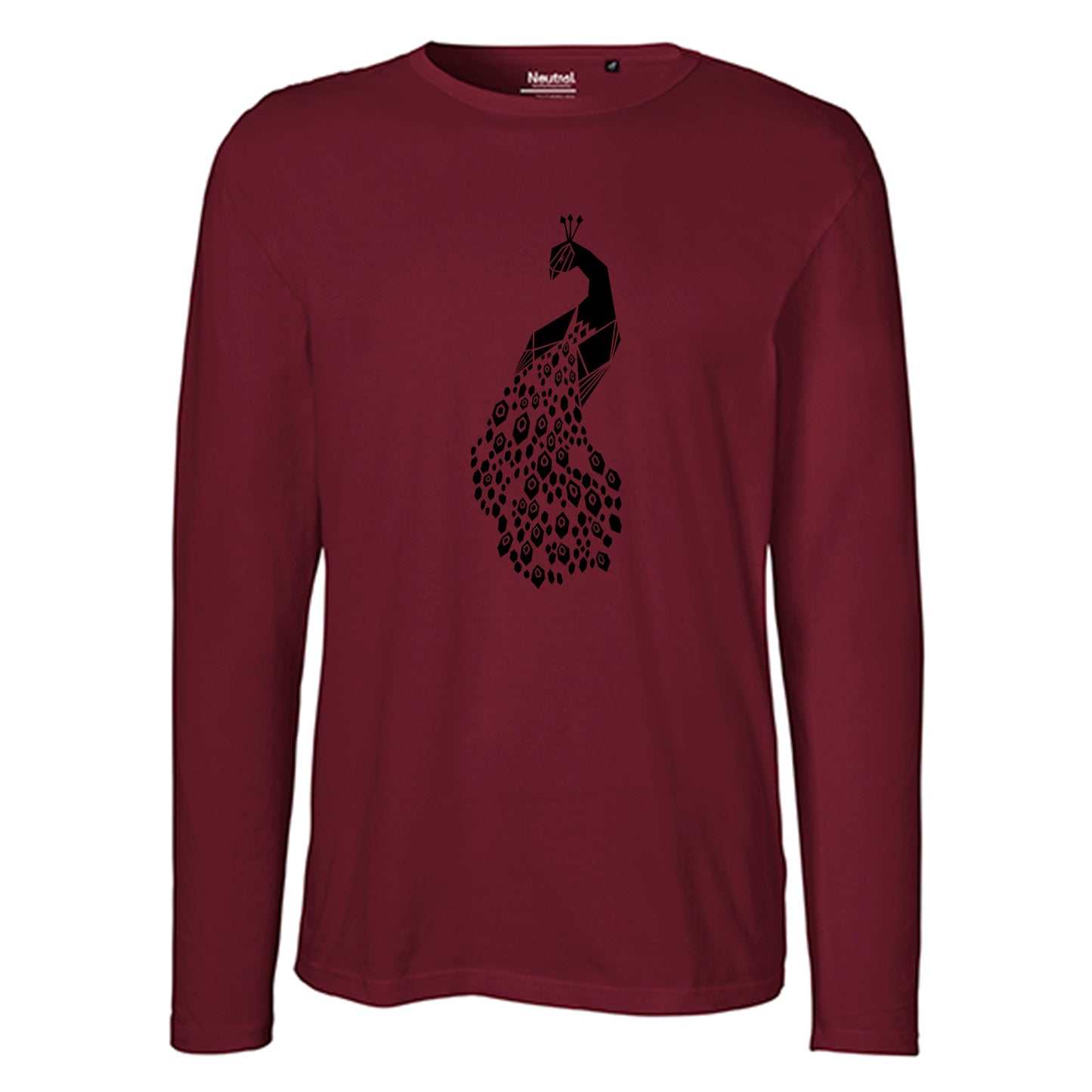Herren FairTrade Longsleeve Shirt | Motiv "Pfau" | 100% Bio-Baumwolle und aus nachhaltiger Produktion | Größen S-3XL