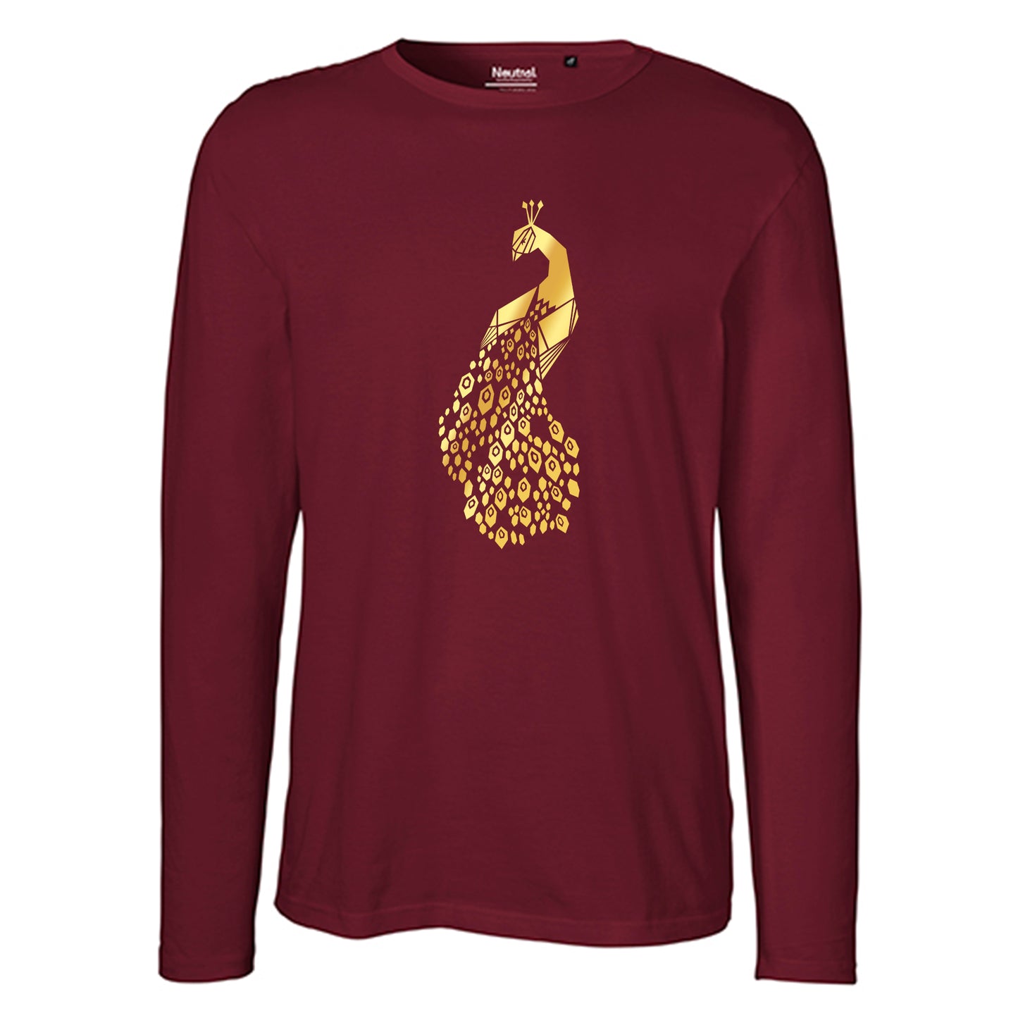 Herren FairTrade Longsleeve Shirt | Motiv "Pfau" | 100% Bio-Baumwolle und aus nachhaltiger Produktion | Größen S-3XL