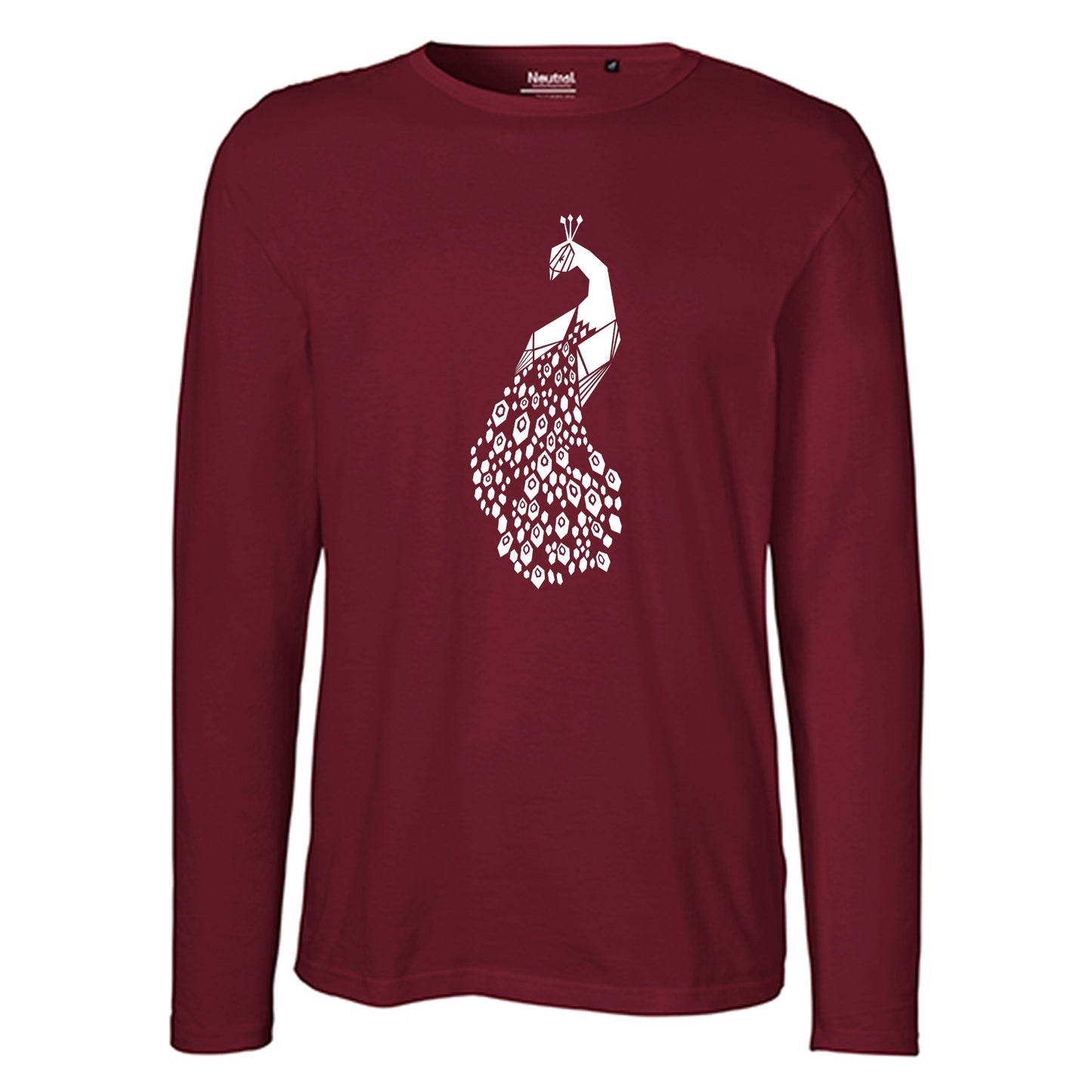 Herren FairTrade Longsleeve Shirt | Motiv "Pfau" | 100% Bio-Baumwolle und aus nachhaltiger Produktion | Größen S-3XL