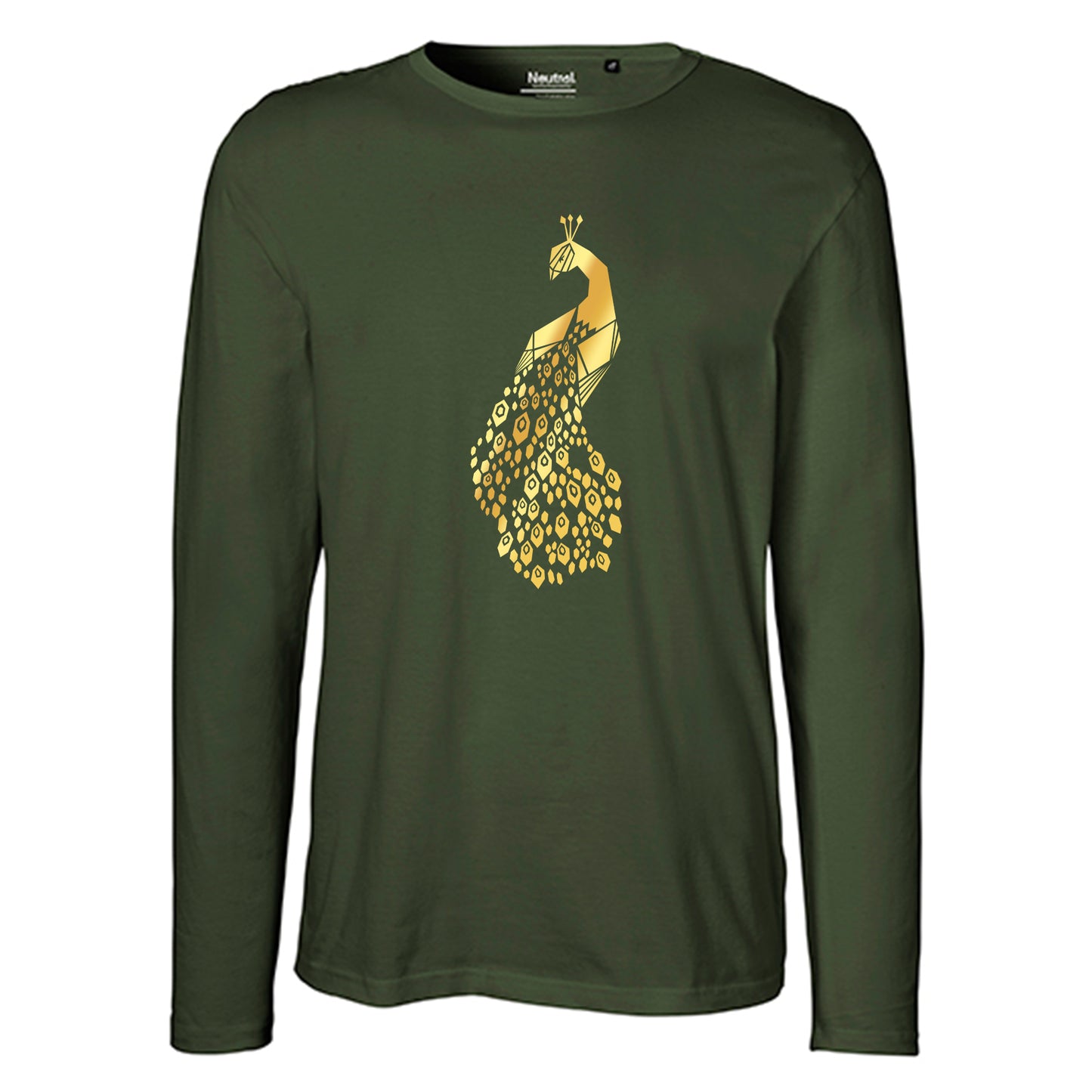 Herren FairTrade Longsleeve Shirt | Motiv "Pfau" | 100% Bio-Baumwolle und aus nachhaltiger Produktion | Größen S-3XL