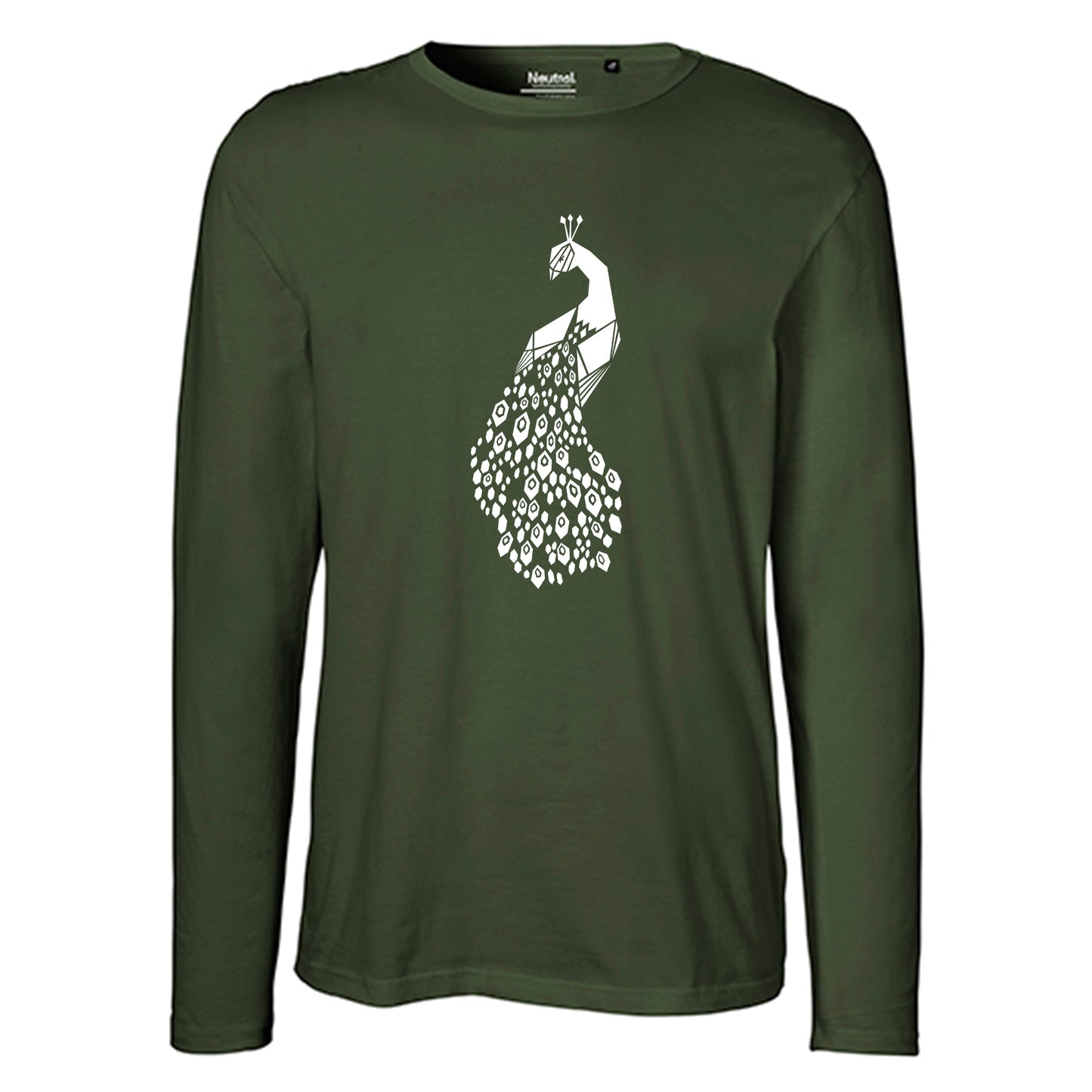 Herren FairTrade Longsleeve Shirt | Motiv "Pfau" | 100% Bio-Baumwolle und aus nachhaltiger Produktion | Größen S-3XL