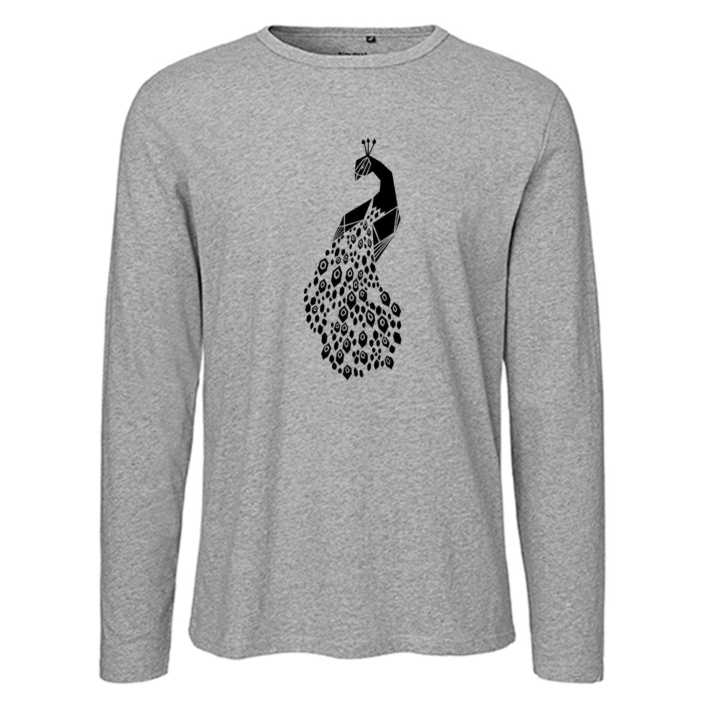 Herren FairTrade Longsleeve Shirt | Motiv "Pfau" | 100% Bio-Baumwolle und aus nachhaltiger Produktion | Größen S-3XL