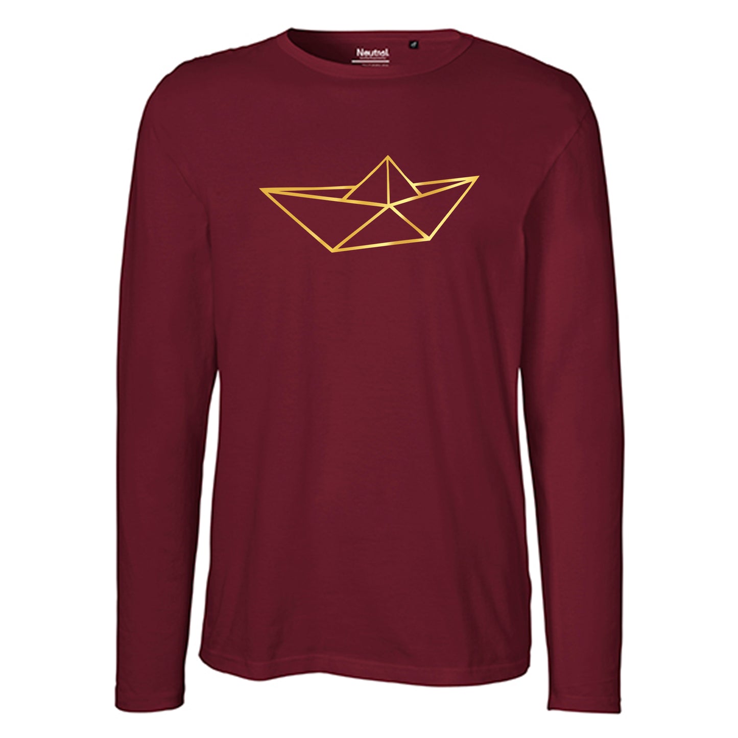 Herren FairTrade Longsleeve Shirt | Motiv "Schiff origami" | 100% Bio-Baumwolle und aus nachhaltiger Produktion | Größen S-3XL