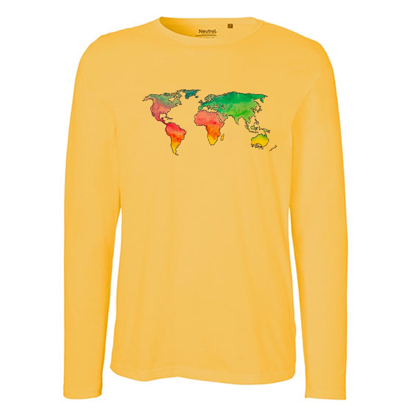 Herren FairTrade Longsleeve Shirt | Motiv"Weltkarte Regenbogen" | 100% Bio-Baumwolle und aus nachhaltiger Produktion | Größen S-3XL