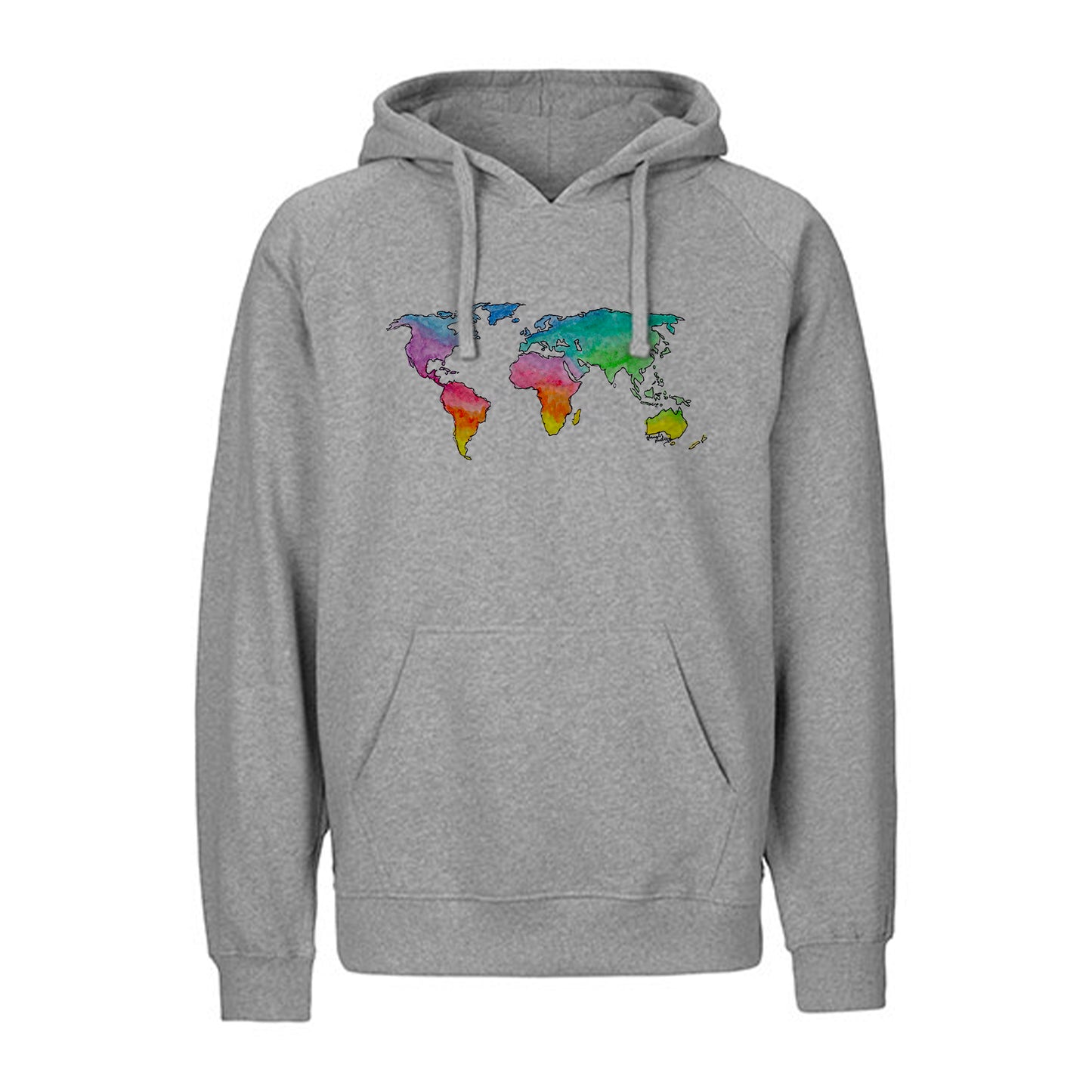 FairTrade hoodie/hoodie 'World map - drawn' 100% organic cotton