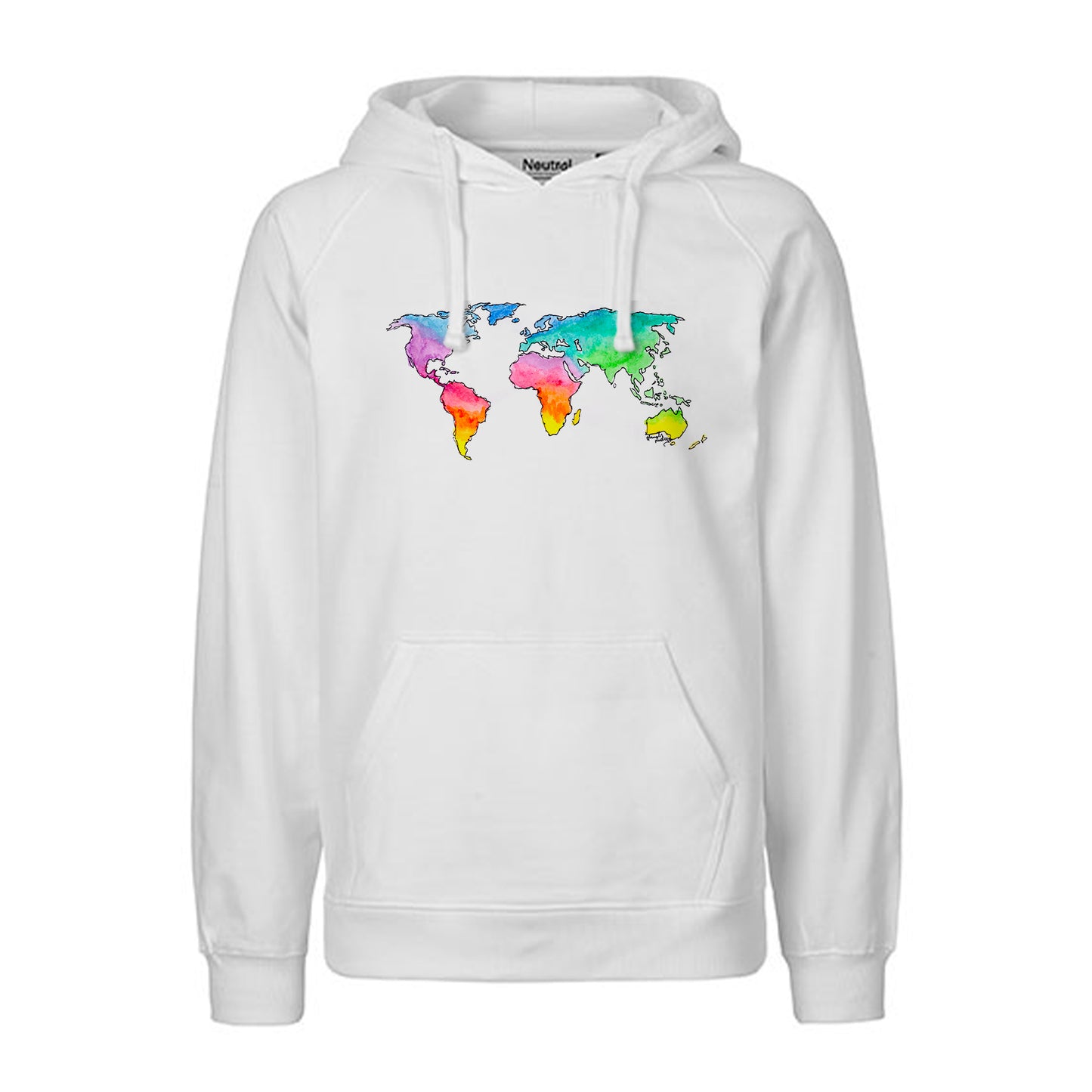 FairTrade hoodie/hoodie 'World map - drawn' 100% organic cotton