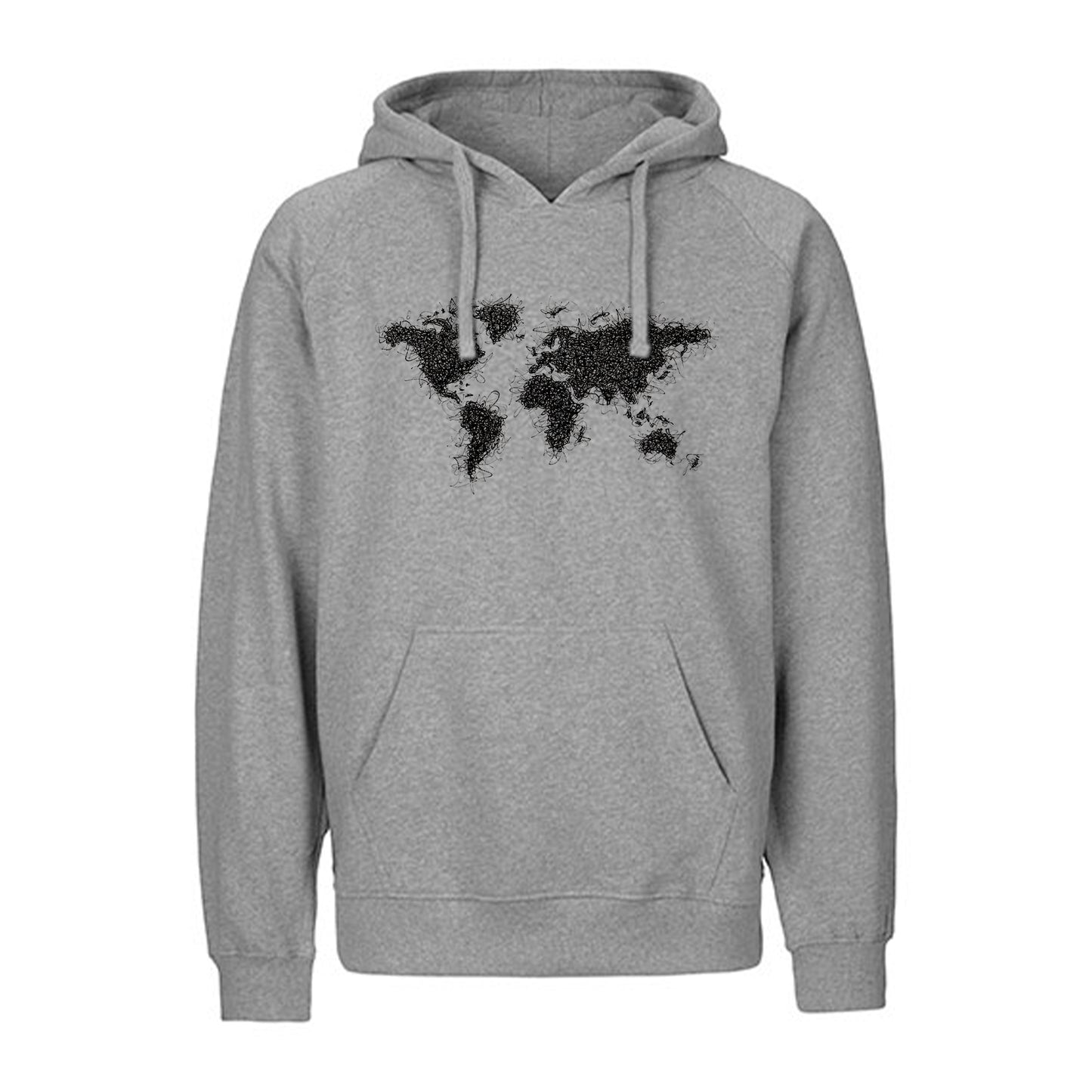 FairTrade hoodie/hoodie 'World map - drawn' 100% organic cotton