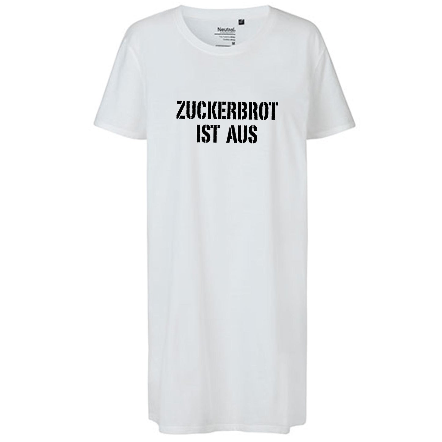 Ladies´ Long Length T-Shirt | 'ZUCKERBROT IST AUS' | Bio-BW