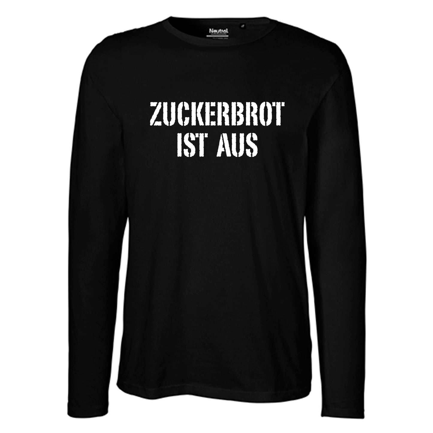 Herren FairTrade Longsleeve Shirt | Motiv "ZUCKERBROT IST AUS" | 100% Bio-Baumwolle und aus nachhaltiger Produktion | Größen S-3XL