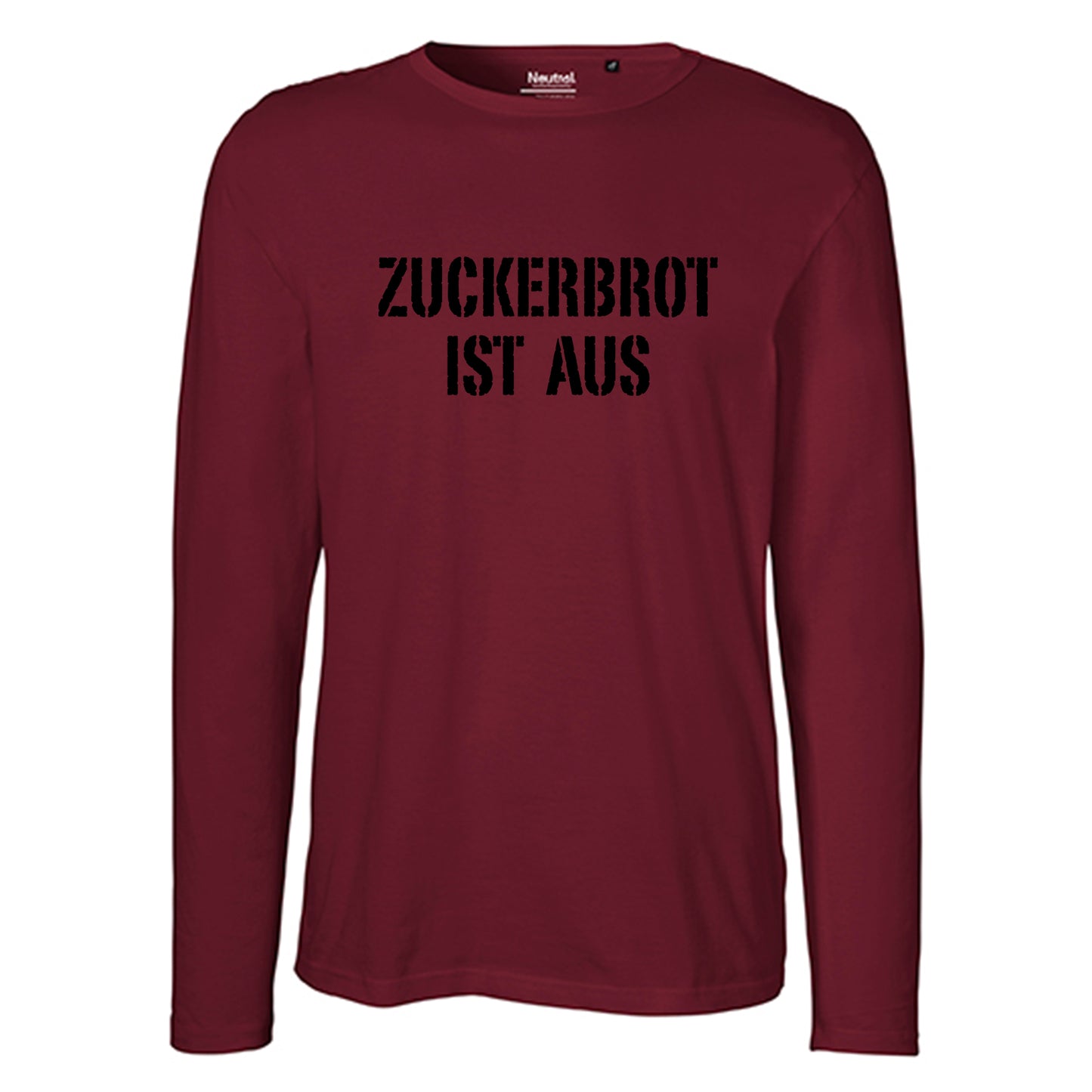 Herren FairTrade Longsleeve Shirt | Motiv "ZUCKERBROT IST AUS" | 100% Bio-Baumwolle und aus nachhaltiger Produktion | Größen S-3XL