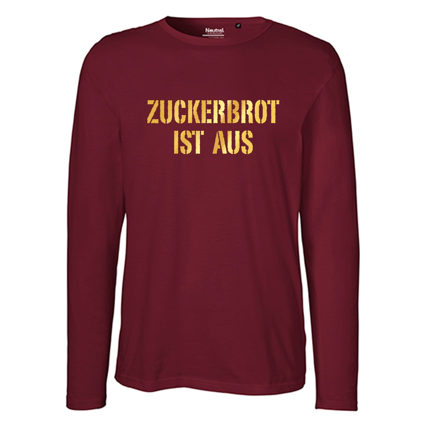 Herren FairTrade Longsleeve Shirt | Motiv "ZUCKERBROT IST AUS" | 100% Bio-Baumwolle und aus nachhaltiger Produktion | Größen S-3XL