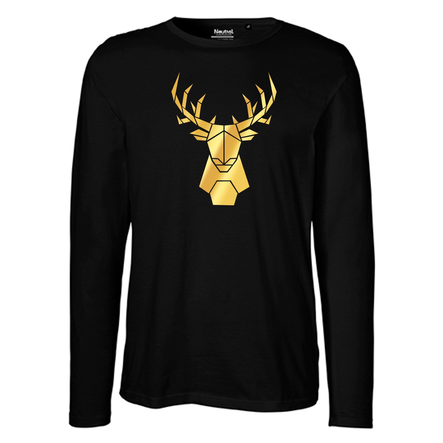 Herren FairTrade Longsleeve Shirt | Motiv "Hirsch origami" | 100% Bio-Baumwolle und aus nachhaltiger Produktion | Größen S-3XL