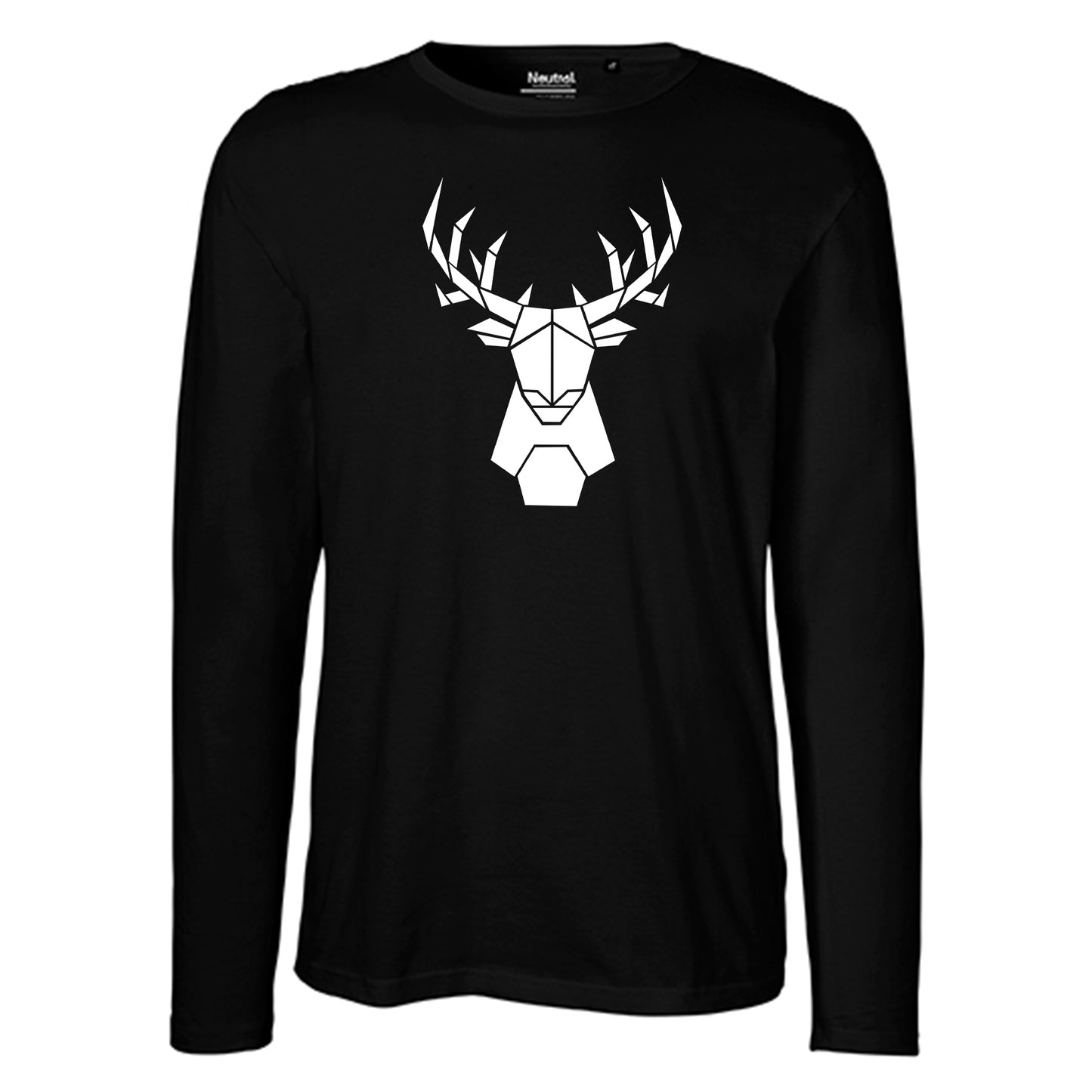 Herren FairTrade Longsleeve Shirt | Motiv "Hirsch origami" | 100% Bio-Baumwolle und aus nachhaltiger Produktion | Größen S-3XL