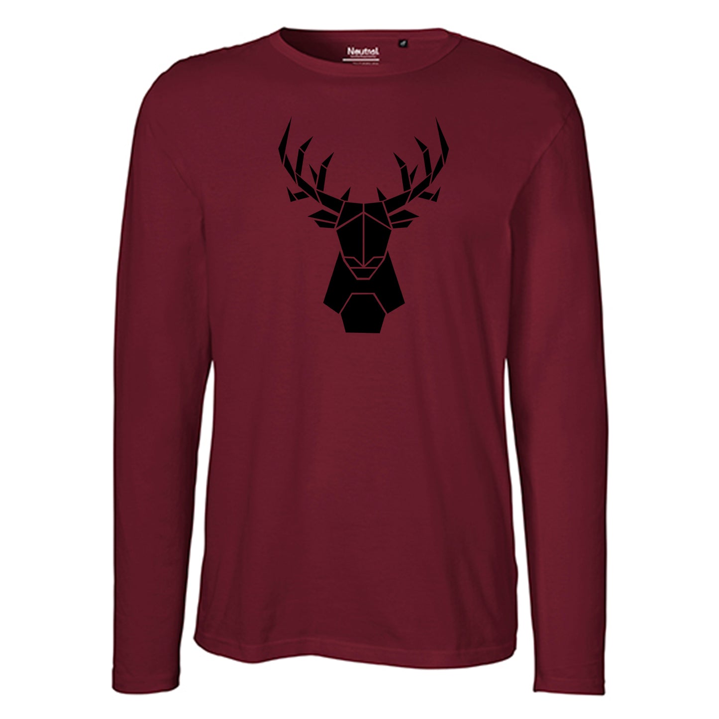 Herren FairTrade Longsleeve Shirt | Motiv "Hirsch origami" | 100% Bio-Baumwolle und aus nachhaltiger Produktion | Größen S-3XL