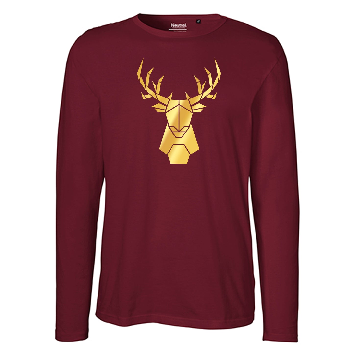 Herren FairTrade Longsleeve Shirt | Motiv "Hirsch origami" | 100% Bio-Baumwolle und aus nachhaltiger Produktion | Größen S-3XL