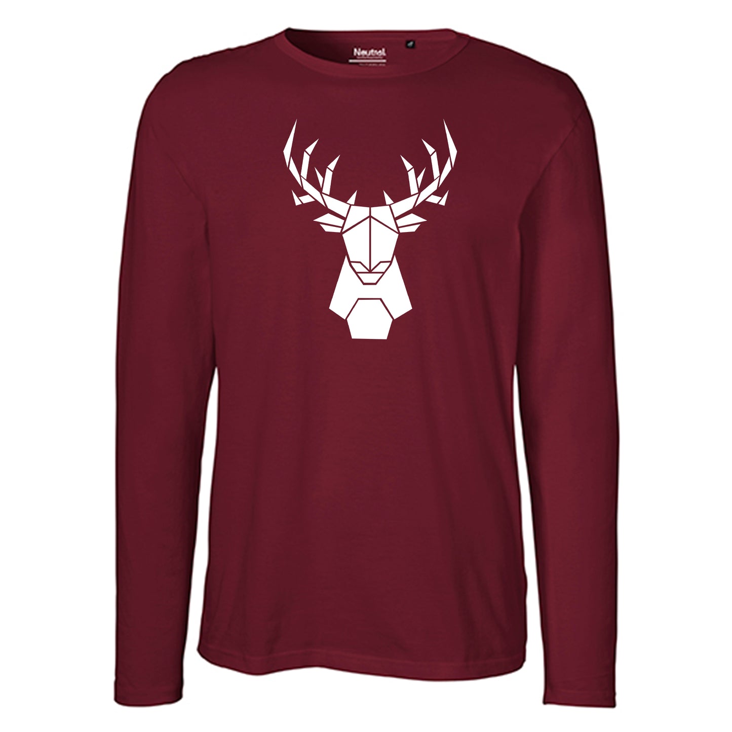 Herren FairTrade Longsleeve Shirt | Motiv "Hirsch origami" | 100% Bio-Baumwolle und aus nachhaltiger Produktion | Größen S-3XL