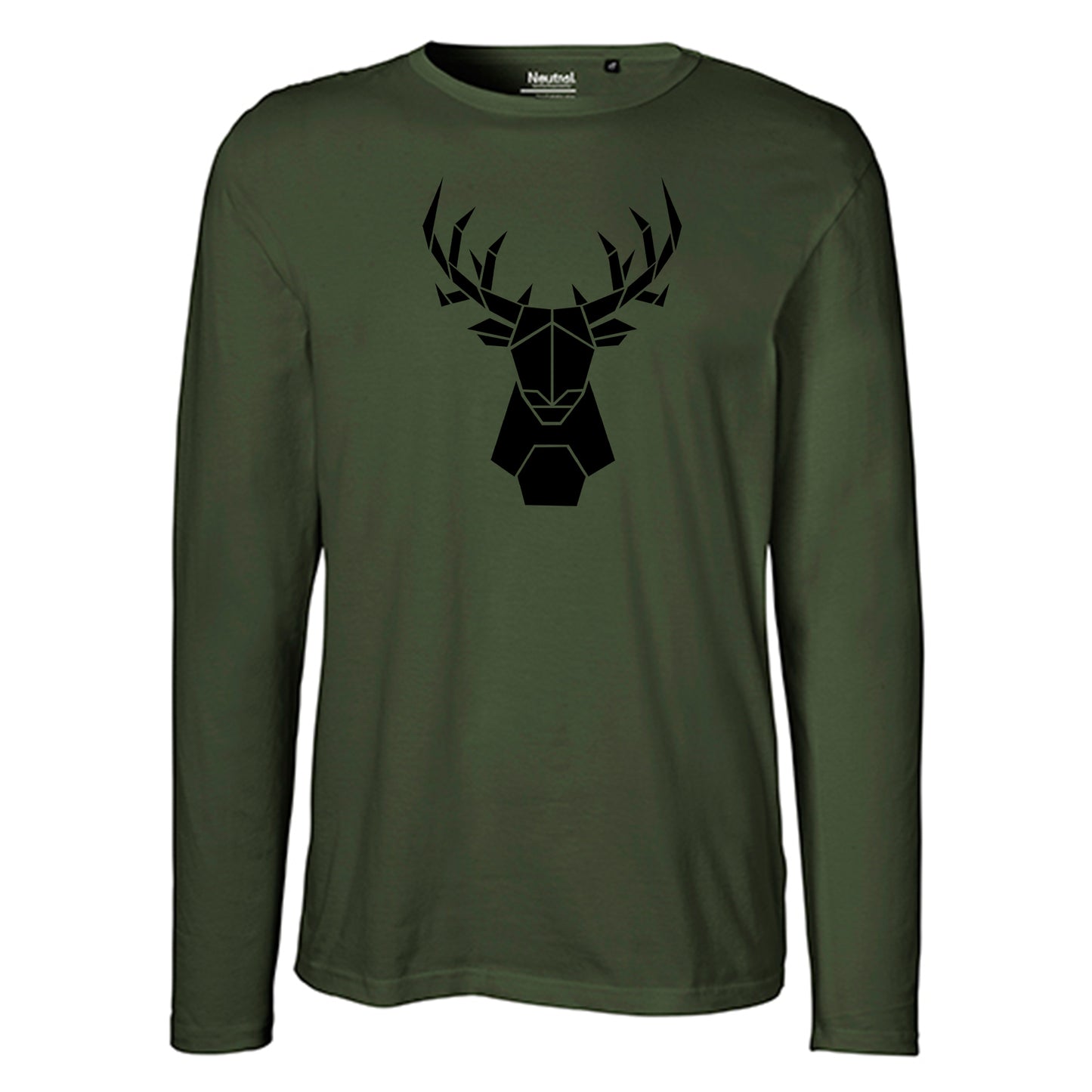 Herren FairTrade Longsleeve Shirt | Motiv "Hirsch origami" | 100% Bio-Baumwolle und aus nachhaltiger Produktion | Größen S-3XL