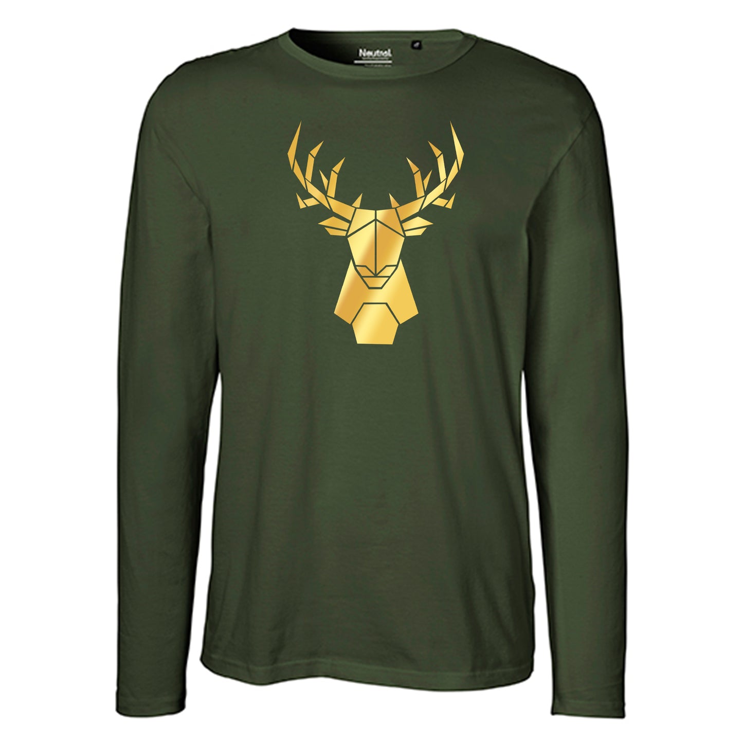 Herren FairTrade Longsleeve Shirt | Motiv "Hirsch origami" | 100% Bio-Baumwolle und aus nachhaltiger Produktion | Größen S-3XL