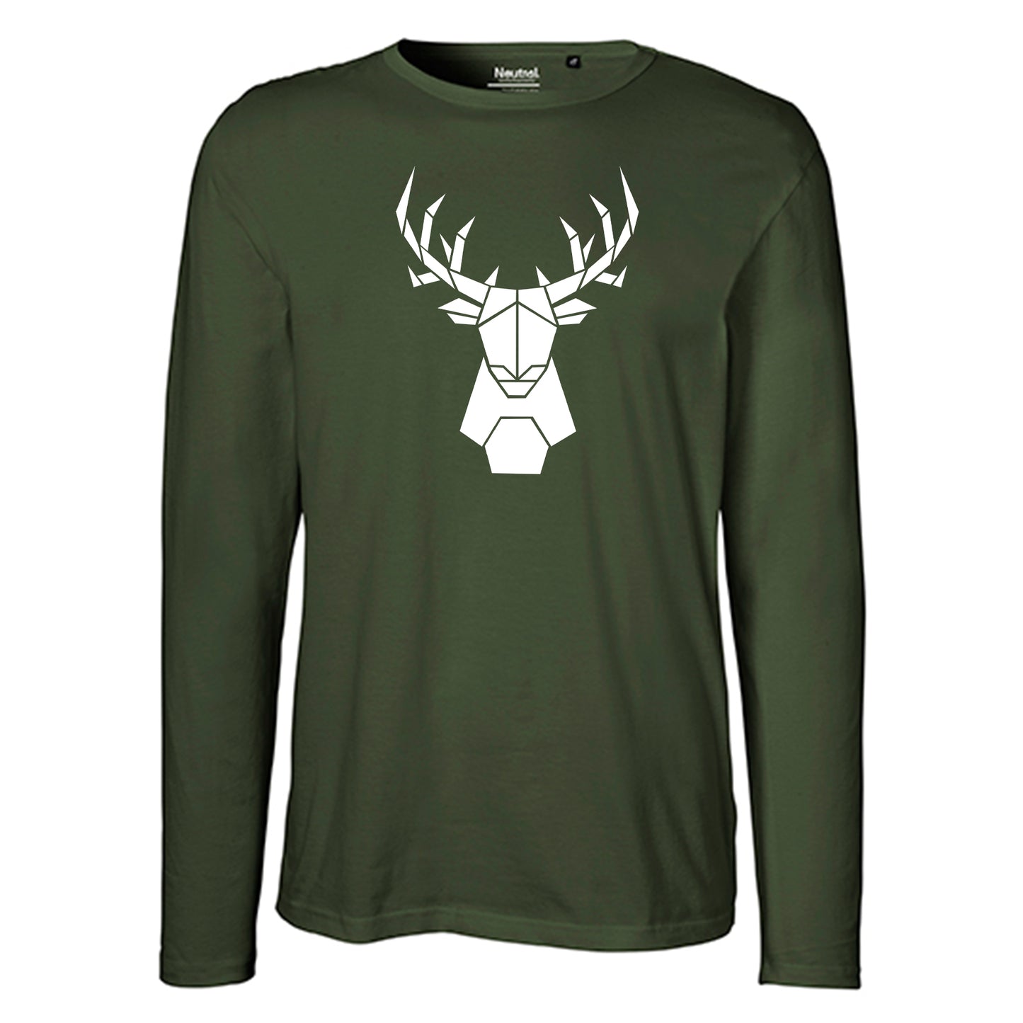 Herren FairTrade Longsleeve Shirt | Motiv "Hirsch origami" | 100% Bio-Baumwolle und aus nachhaltiger Produktion | Größen S-3XL