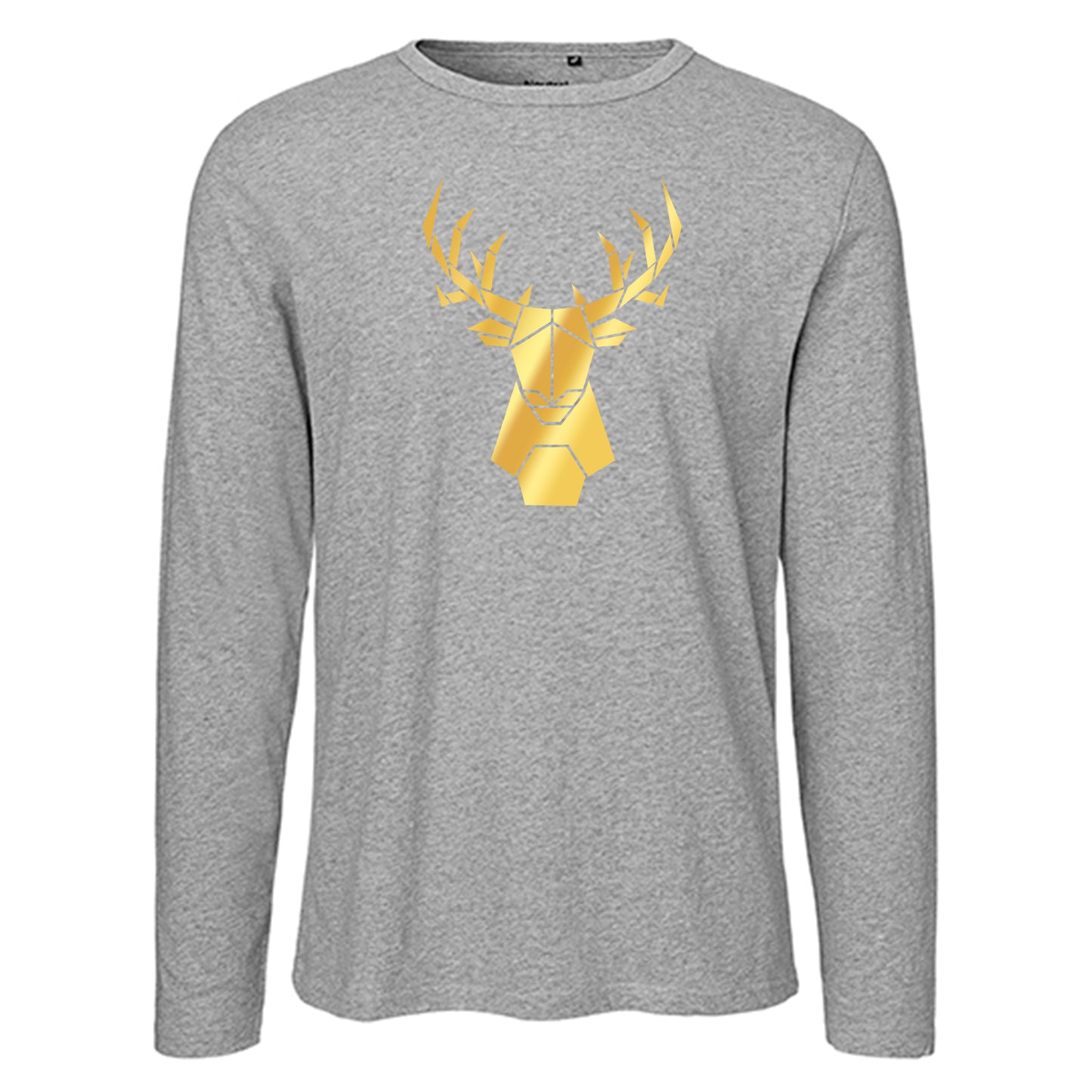 Herren FairTrade Longsleeve Shirt | Motiv "Hirsch origami" | 100% Bio-Baumwolle und aus nachhaltiger Produktion | Größen S-3XL