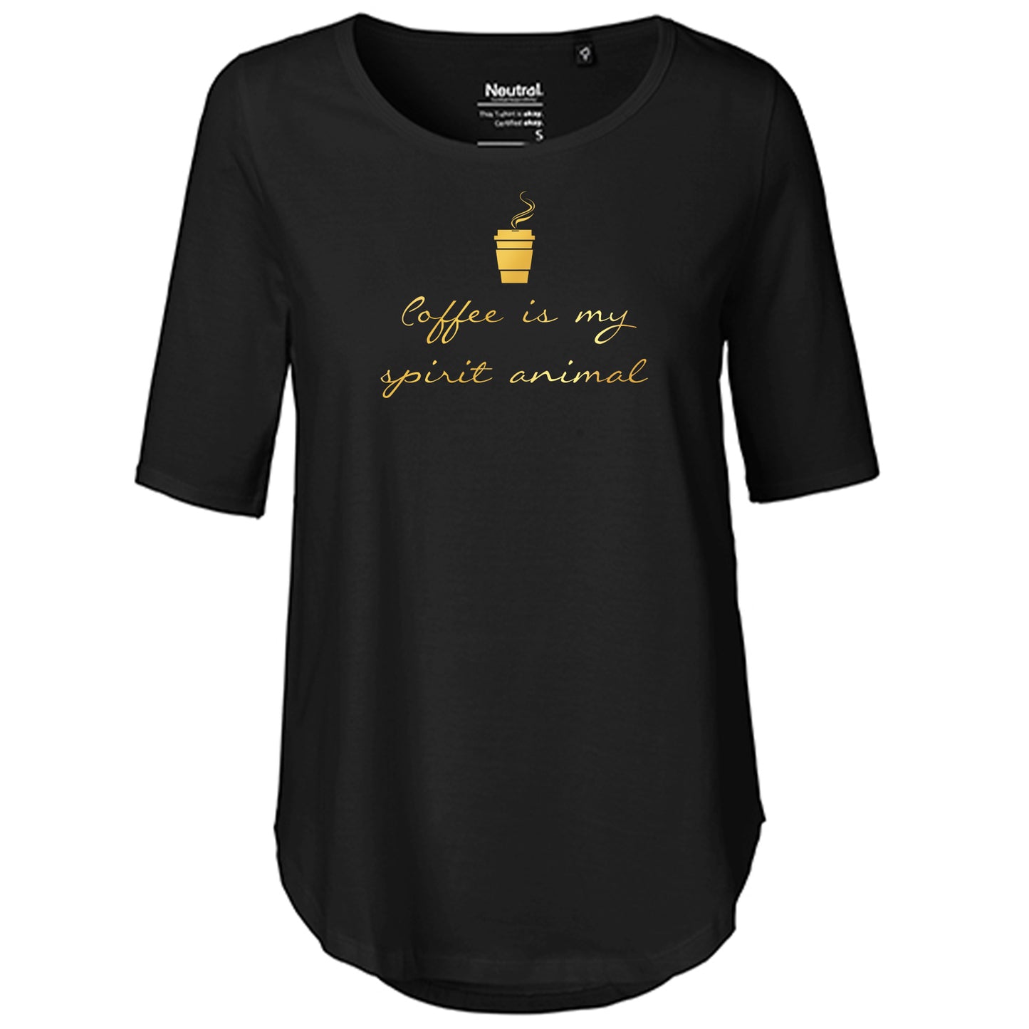 T-Shirt Damen FairTrade Oversized Half Sleeve "Coffee is my spirit animal"