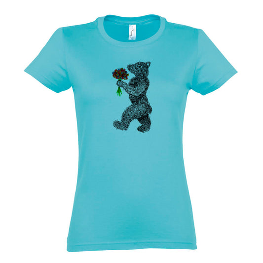 FairWear women's t-shirt 'Flowers - Bear' drawn cotton