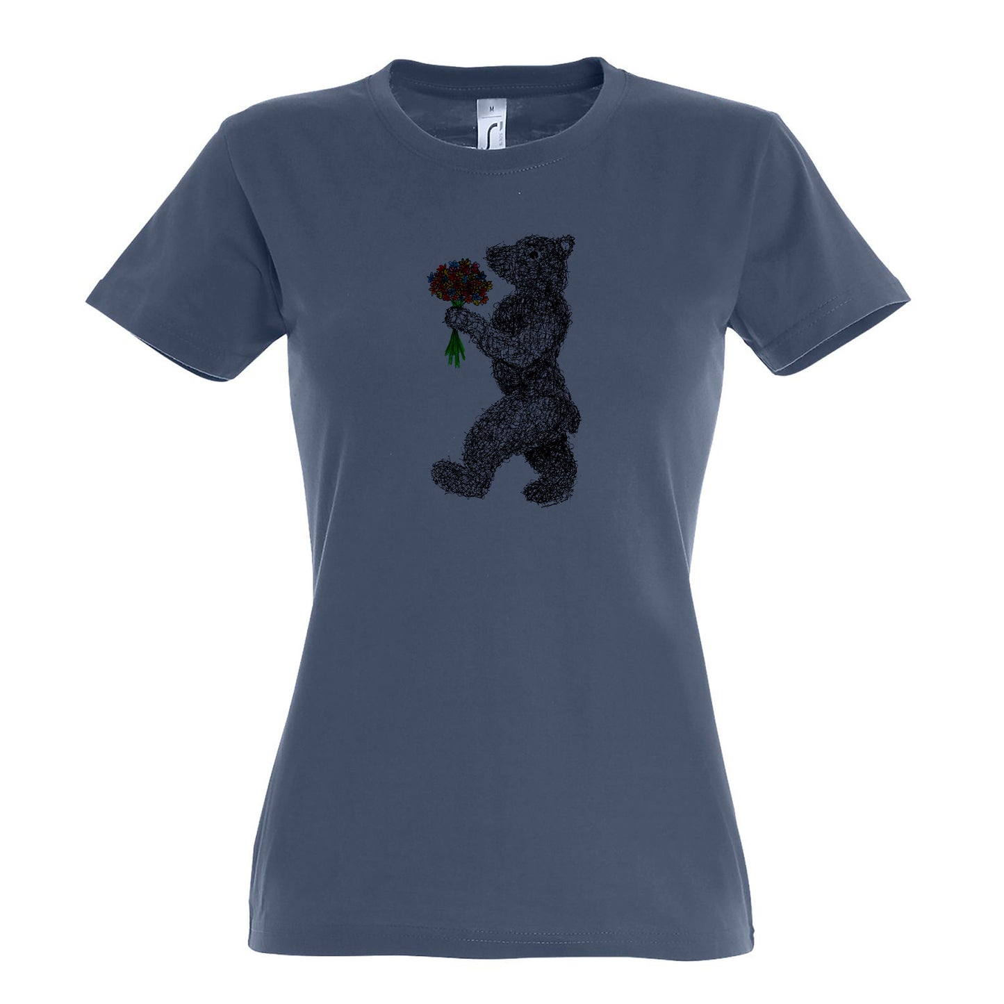 FairWear women's t-shirt 'Flowers - Bear' drawn cotton