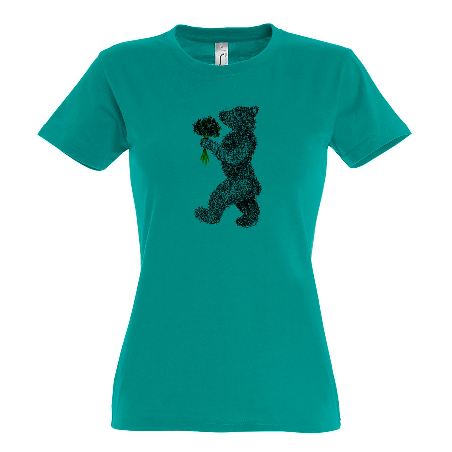 FairWear women's t-shirt 'Flowers - Bear' drawn cotton