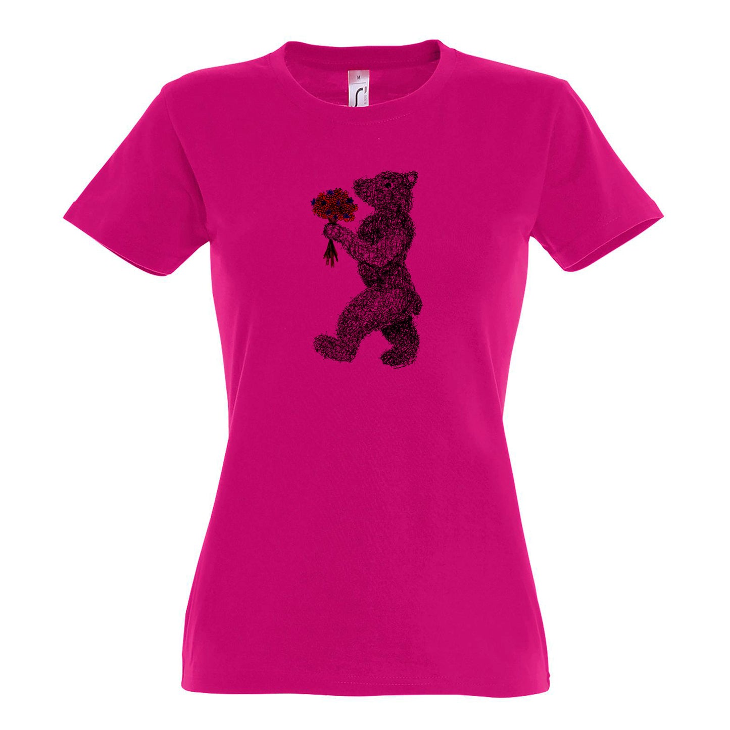 FairWear women's t-shirt 'Flowers - Bear' drawn cotton