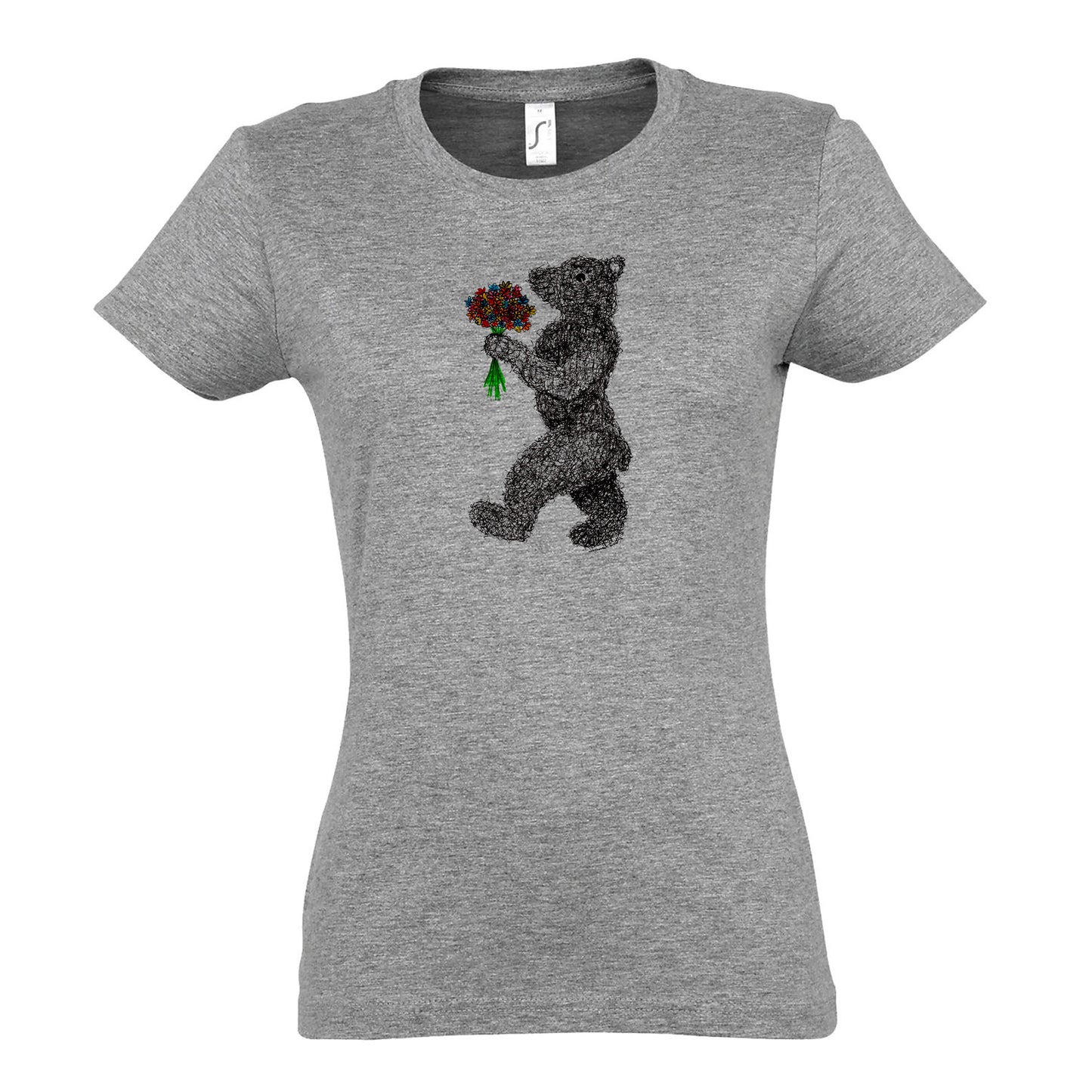 FairWear women's t-shirt 'Flowers - Bear' drawn cotton