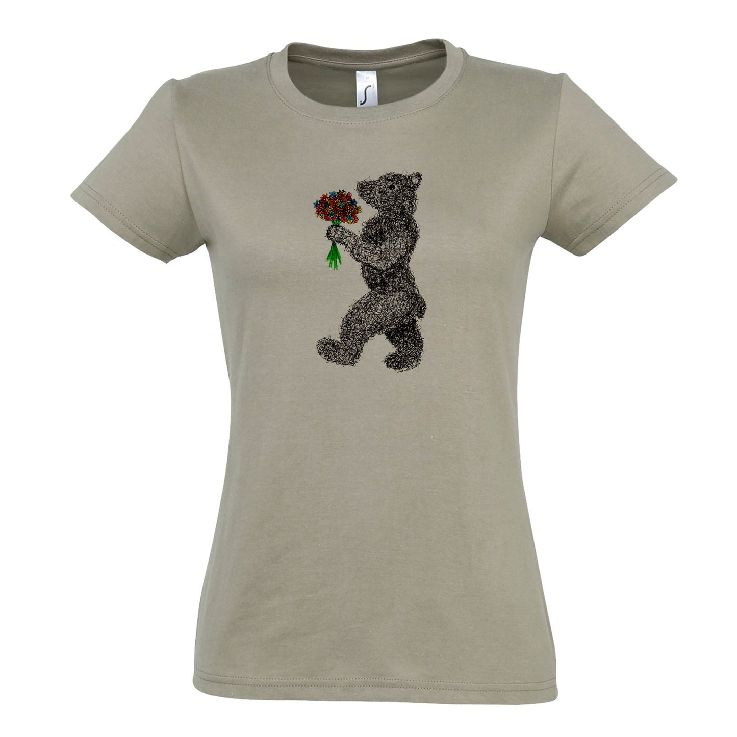 FairWear women's t-shirt 'Flowers - Bear' drawn cotton