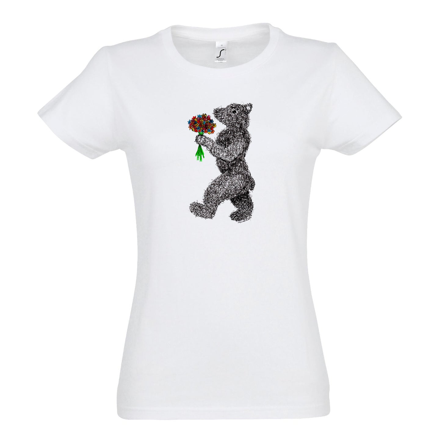 FairWear women's t-shirt 'Flowers - Bear' drawn cotton