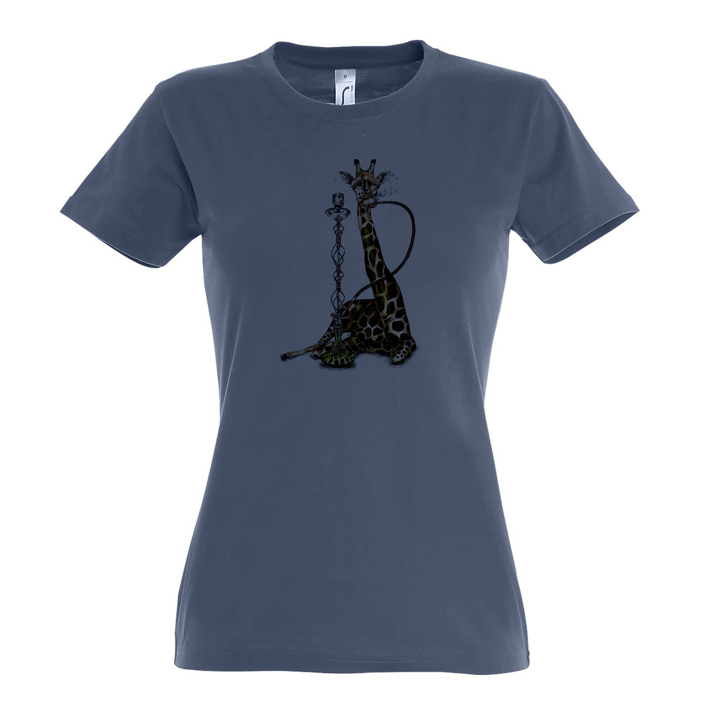 FairWear Damen T-Shirt 'Giraffe mit Shisha' gezeichnet  Baumwolle