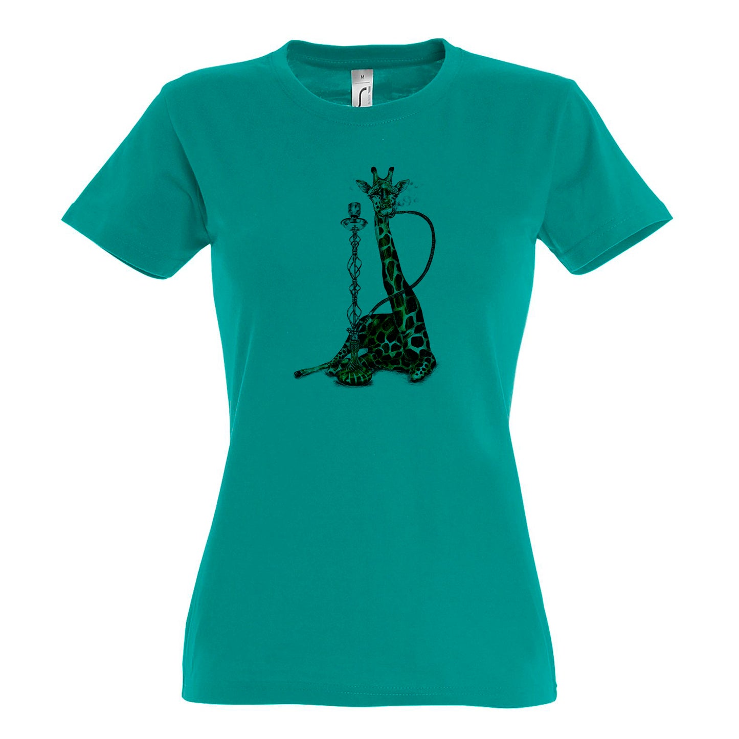 FairWear Damen T-Shirt 'Giraffe mit Shisha' gezeichnet  Baumwolle