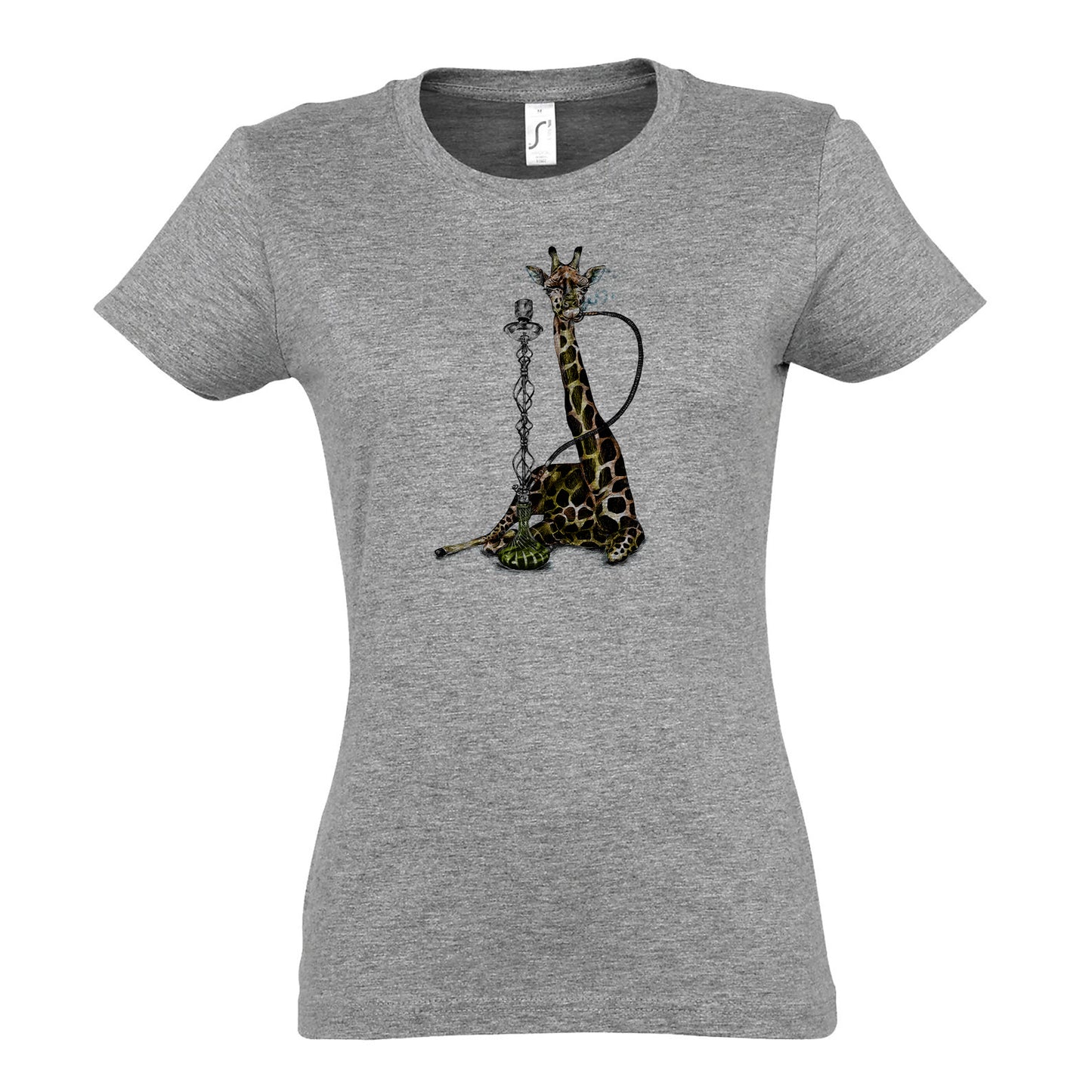 FairWear Damen T-Shirt 'Giraffe mit Shisha' gezeichnet  Baumwolle