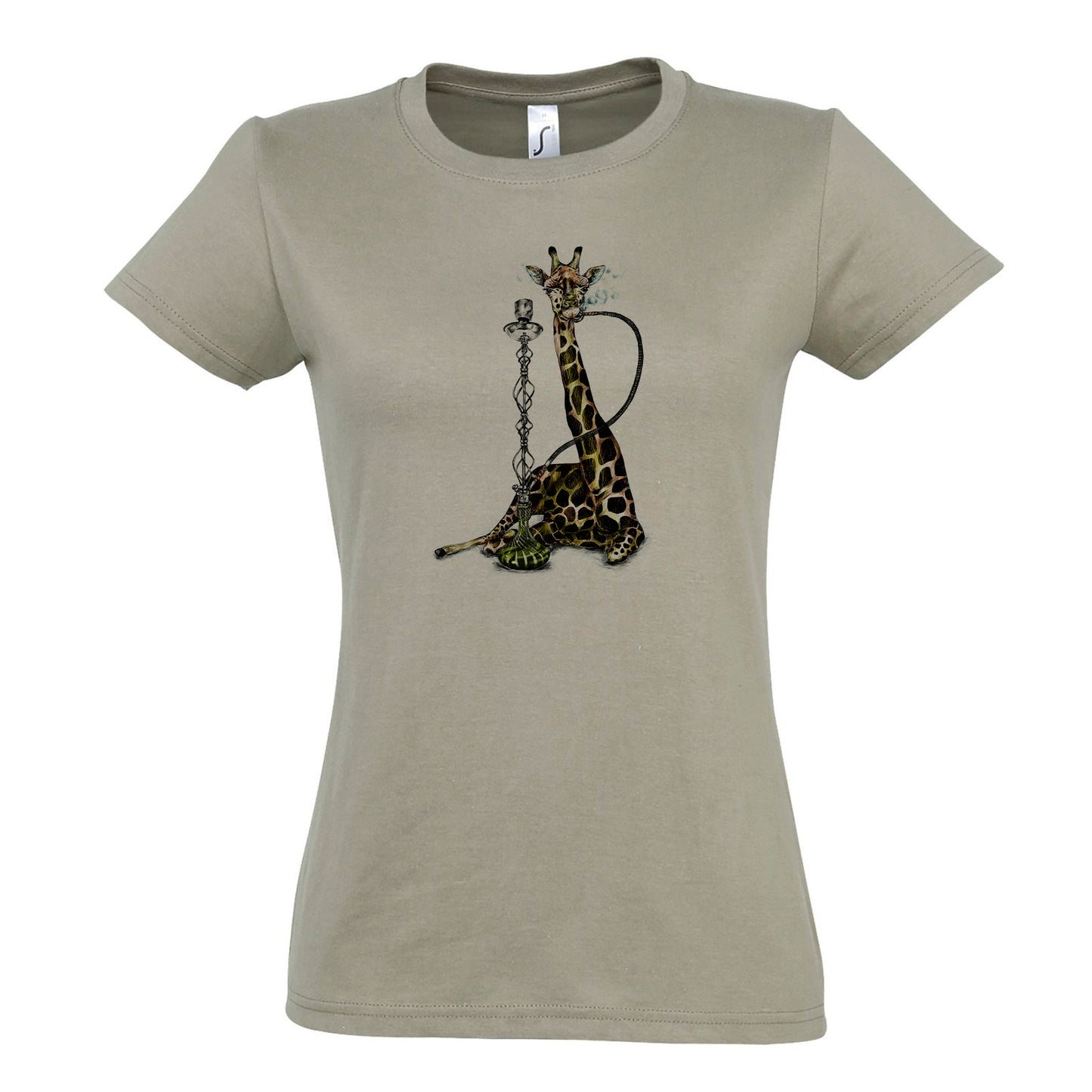 FairWear Damen T-Shirt 'Giraffe mit Shisha' gezeichnet  Baumwolle