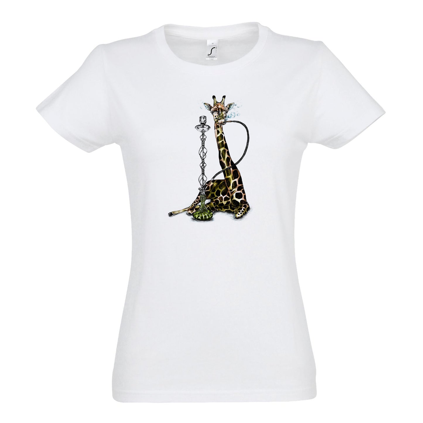 FairWear Damen T-Shirt 'Giraffe mit Shisha' gezeichnet  Baumwolle