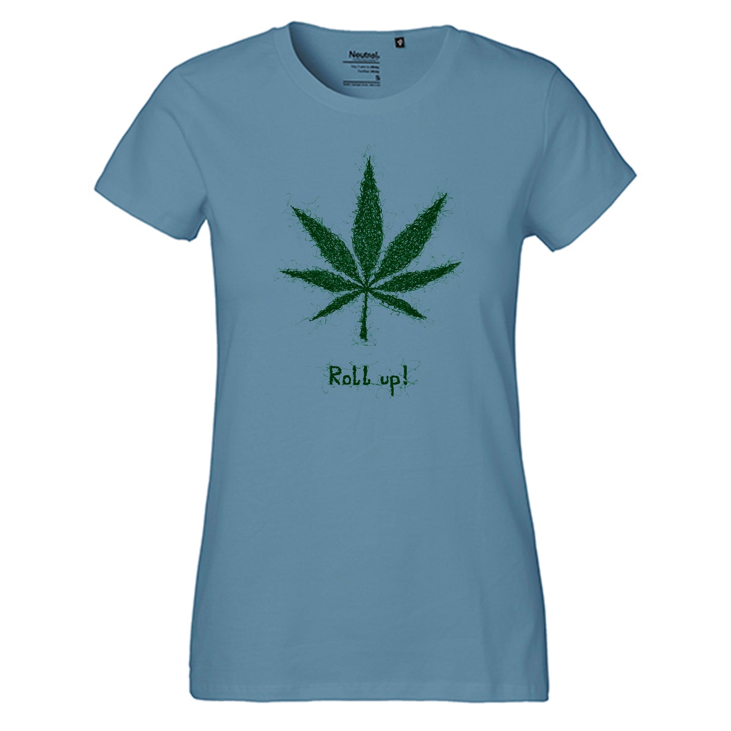 Fair-trade women's t-shirt 'Hemp leaf roll up!' 100% organic cotton