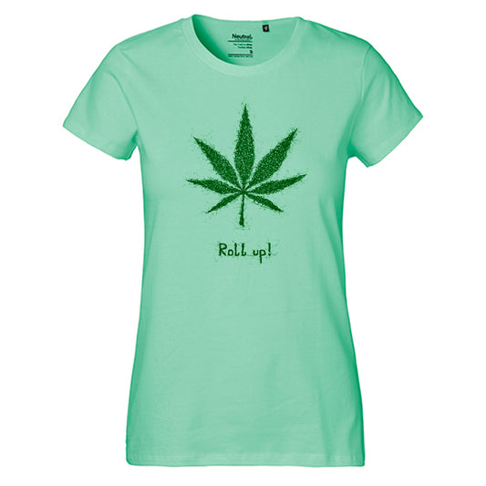 Fair-trade women's t-shirt 'Hemp leaf roll up!' 100% organic cotton